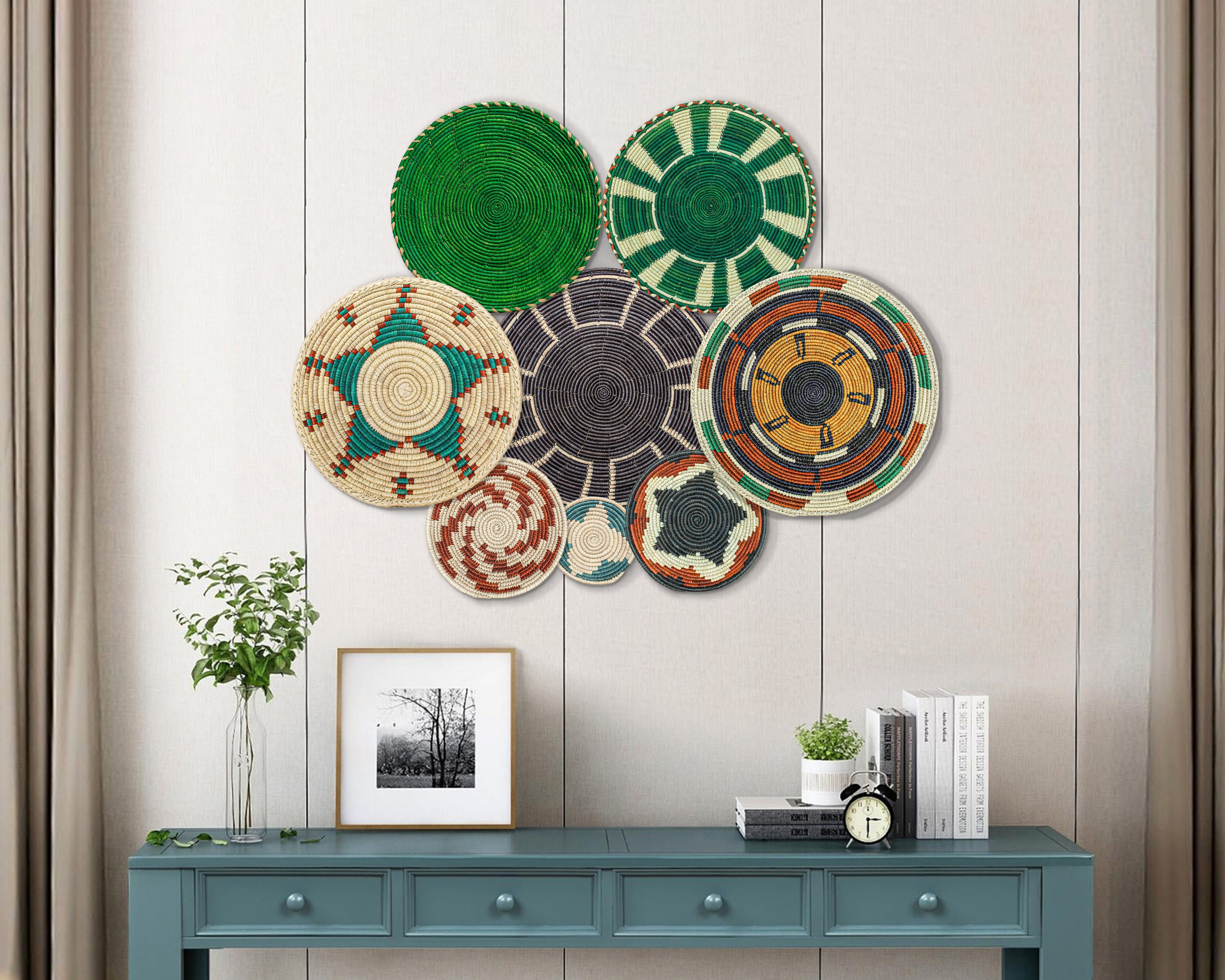 Set of 8 Handwoven wall baskets SET-356-8 N