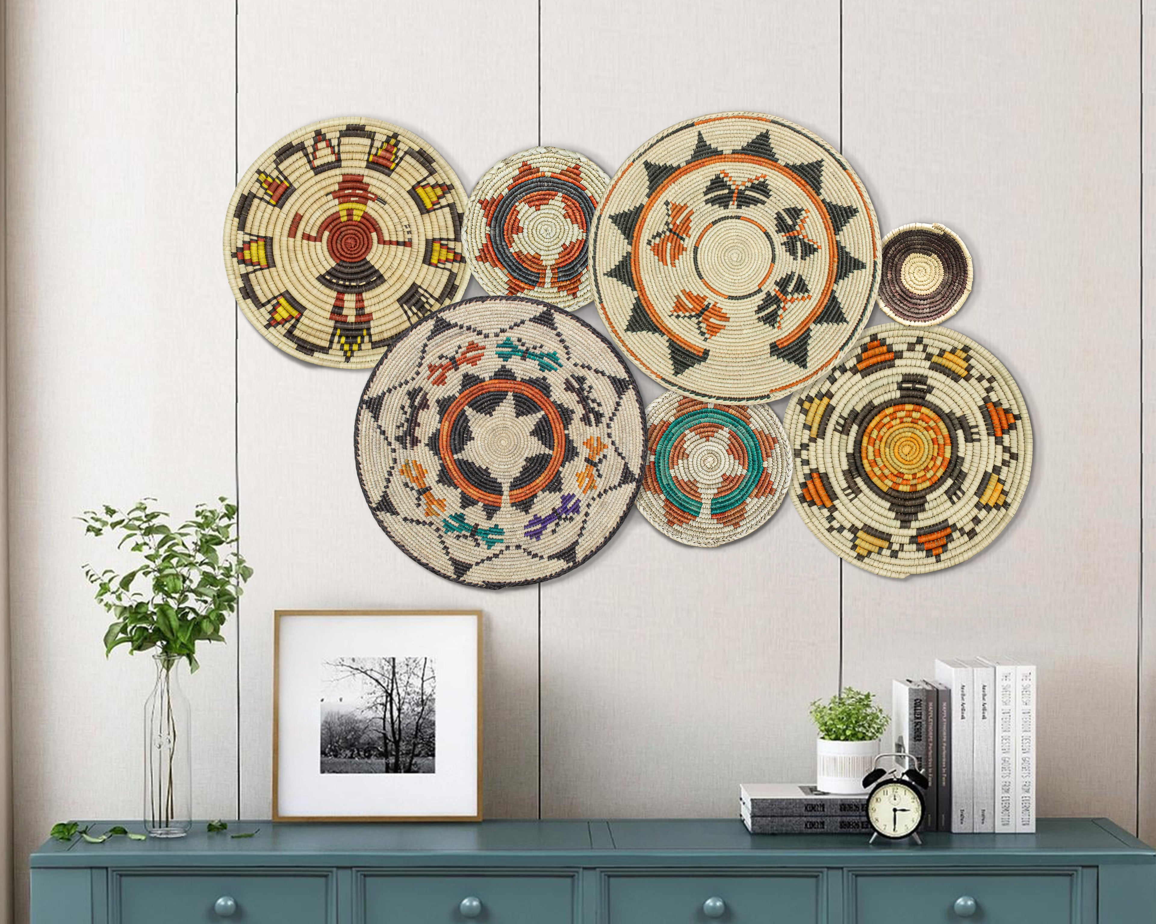 Set of 7 Handwoven wall baskets Set 39-7-N