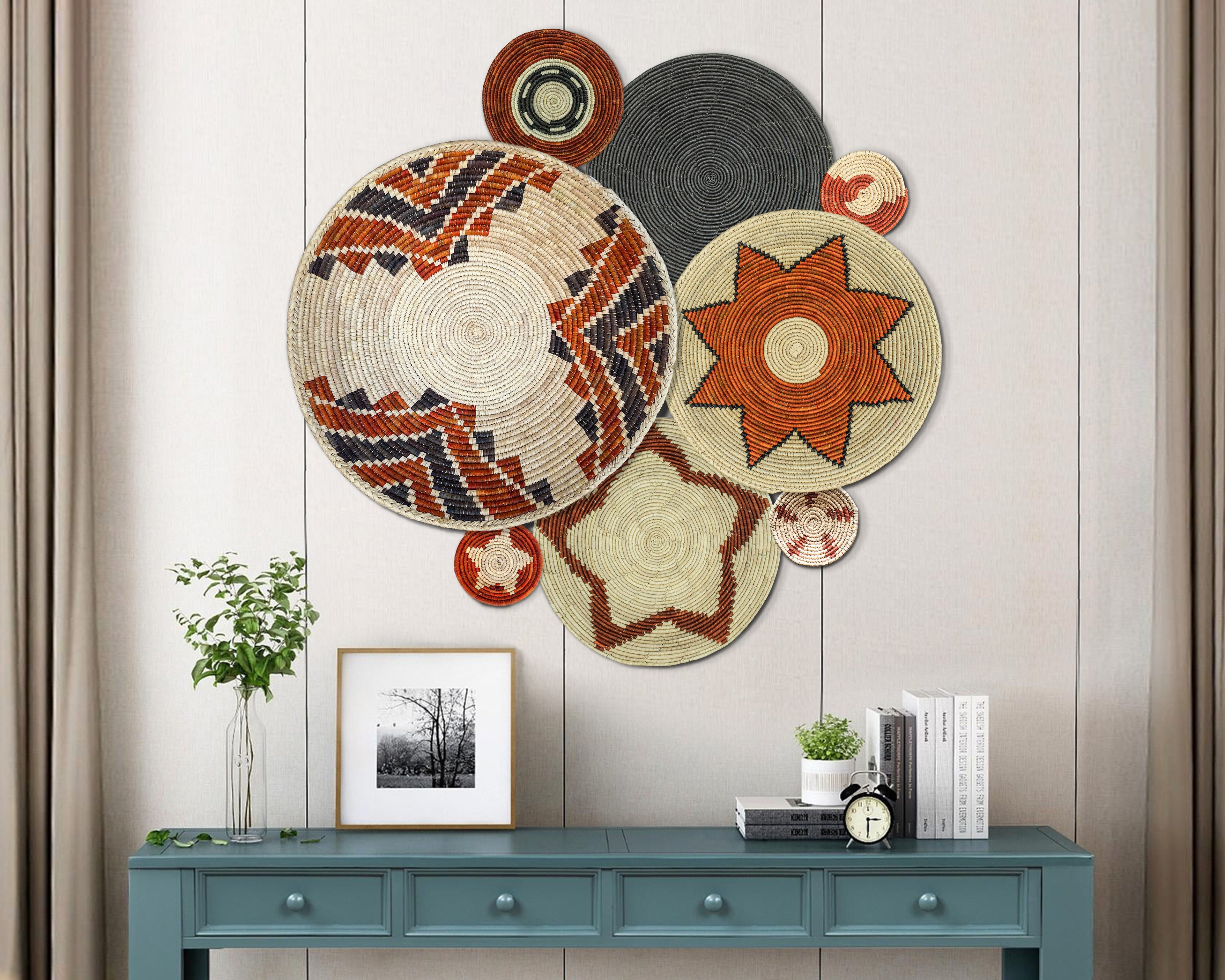 Set of 8 Handwoven wall baskets SET-326-8 N