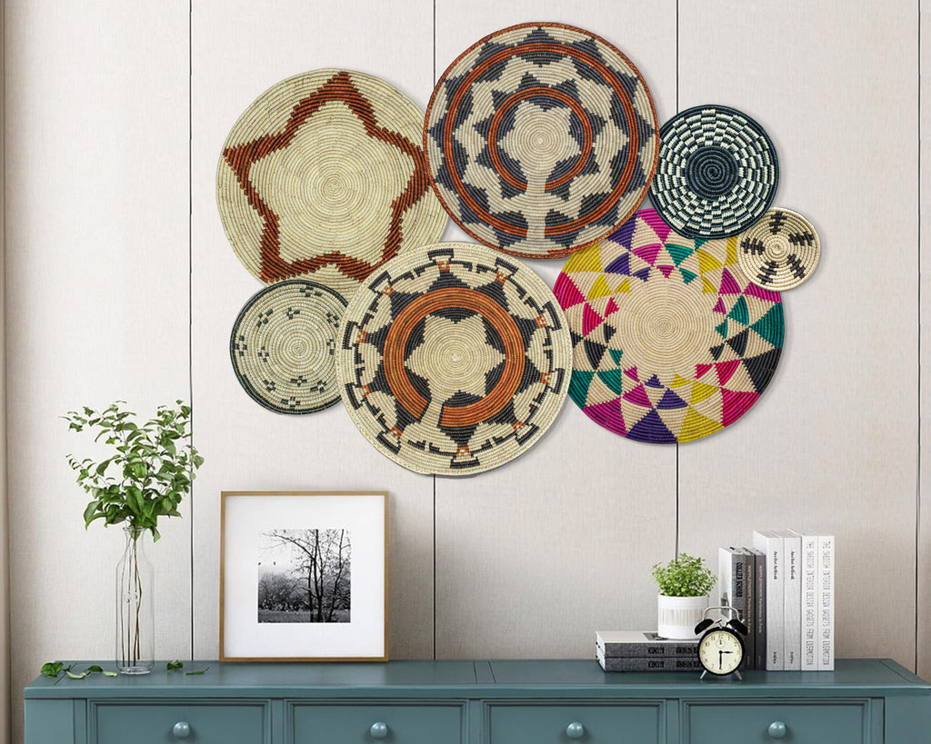 Set of 7 Handwoven wall baskets Set 44-7-N