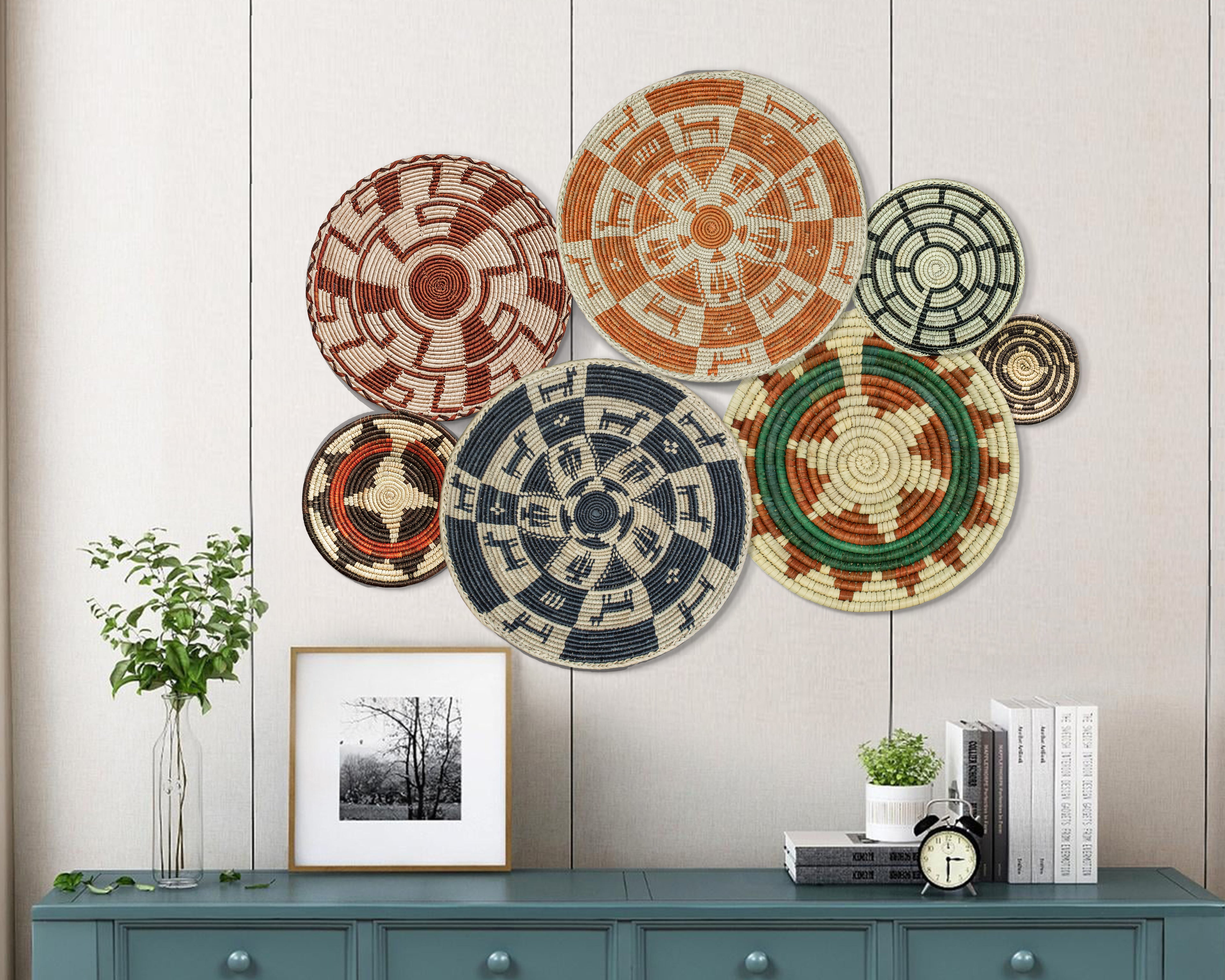 Set of 7 Handwoven wall baskets Set 45-7-N