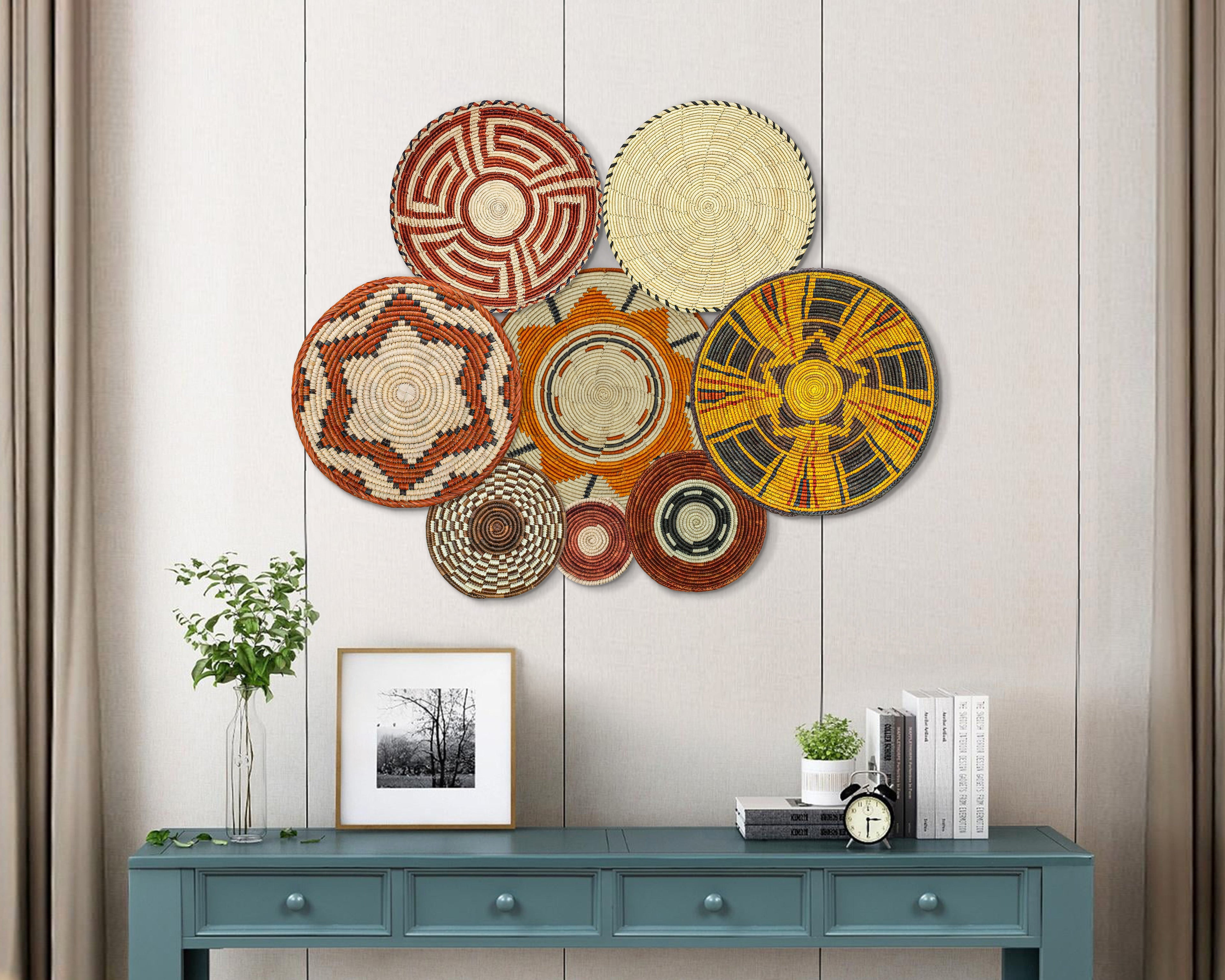 Set of 8 Handwoven wall baskets SET-354-8 N