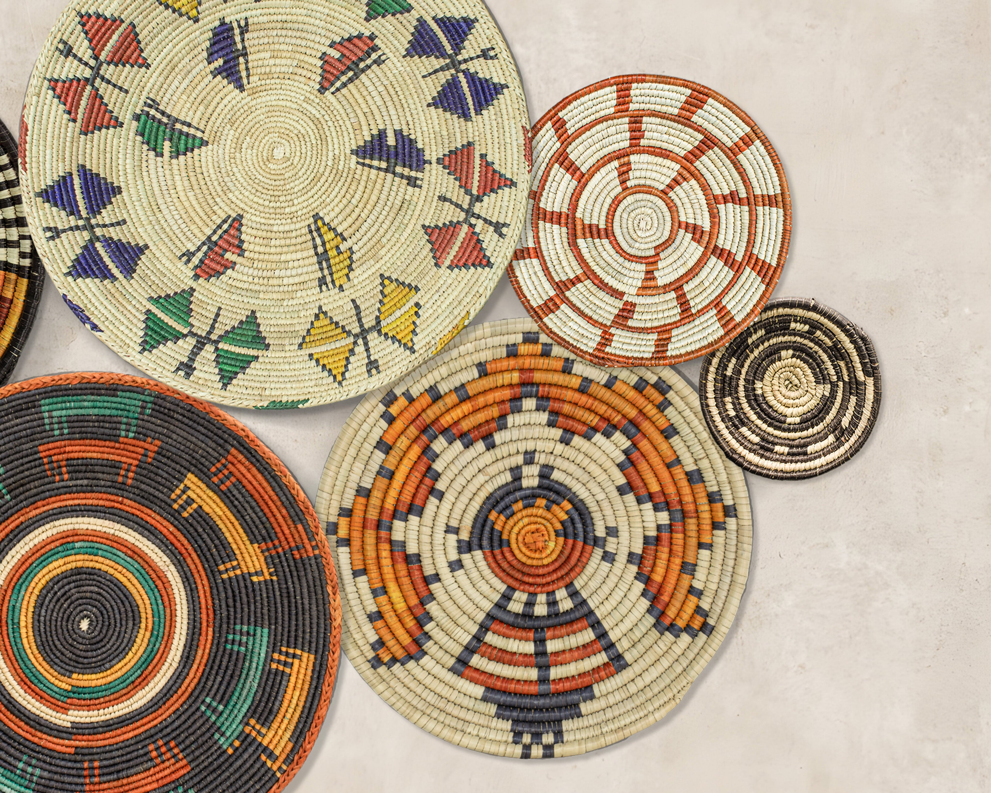 Set of 7 Handwoven wall baskets Set 40-7-N