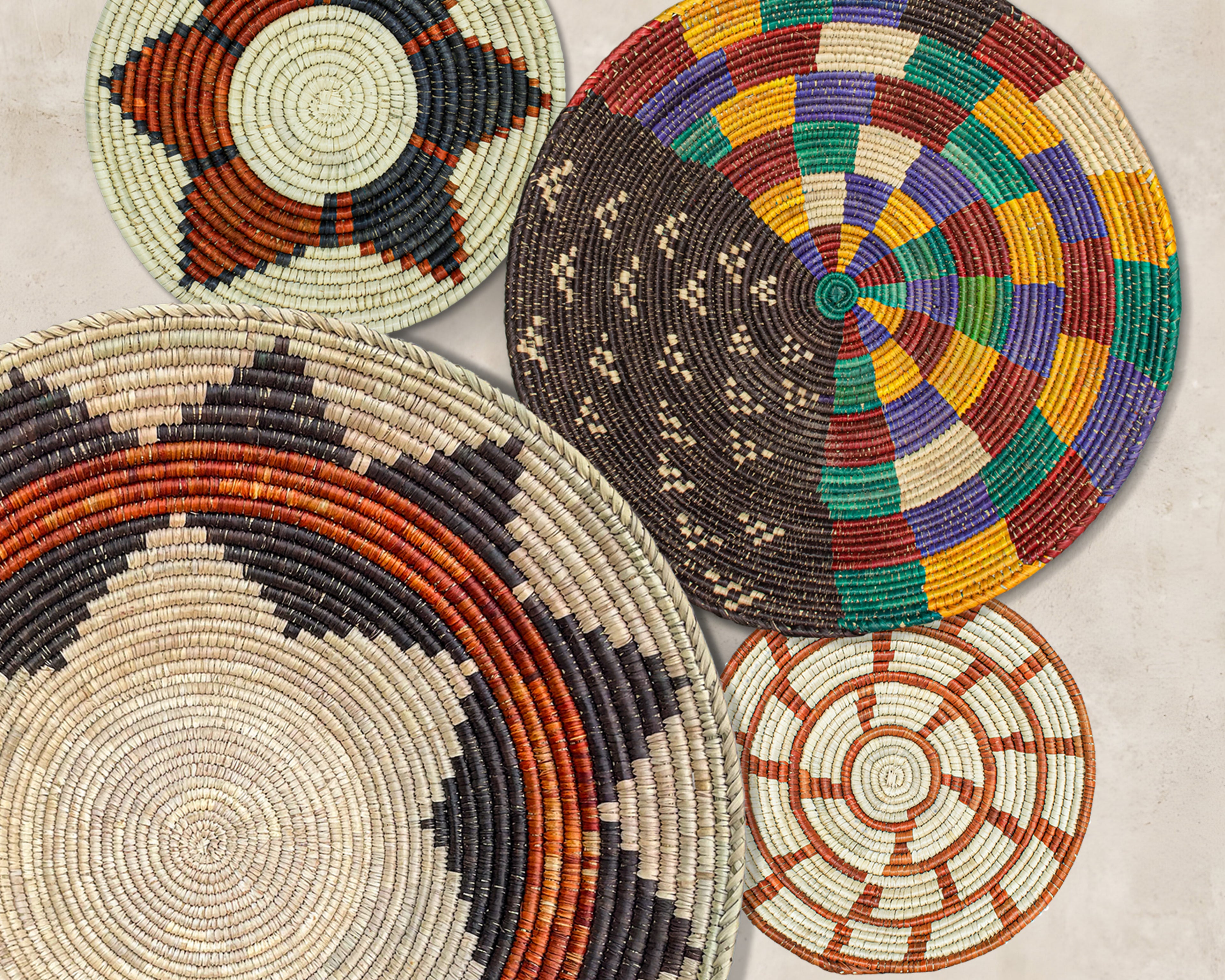 Set of 7 Handwoven wall baskets Set 32-7-N