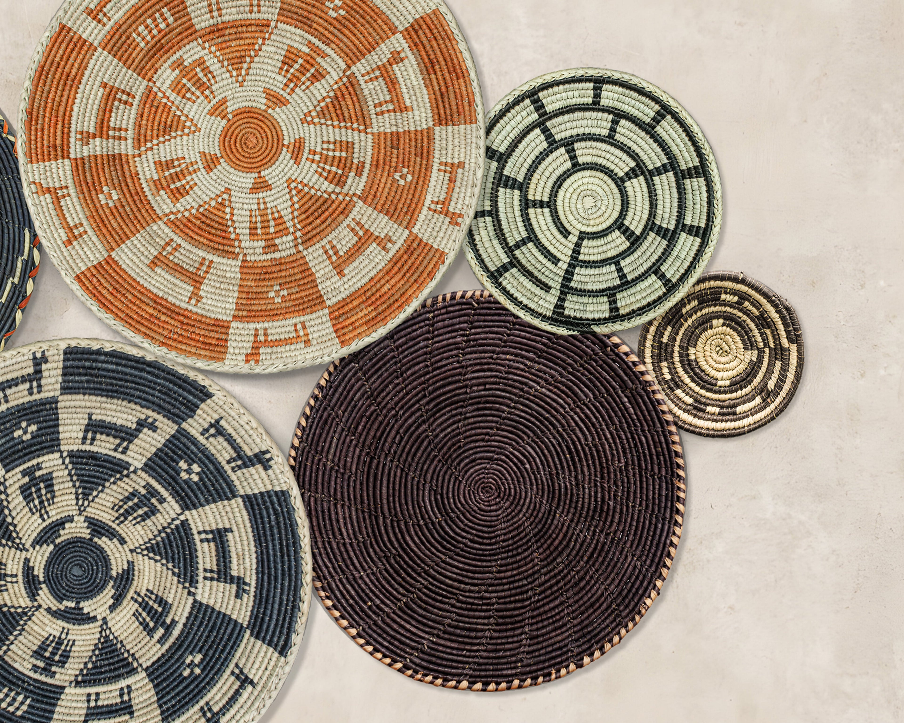 Set of 7 Handwoven wall baskets Set 45-7-N