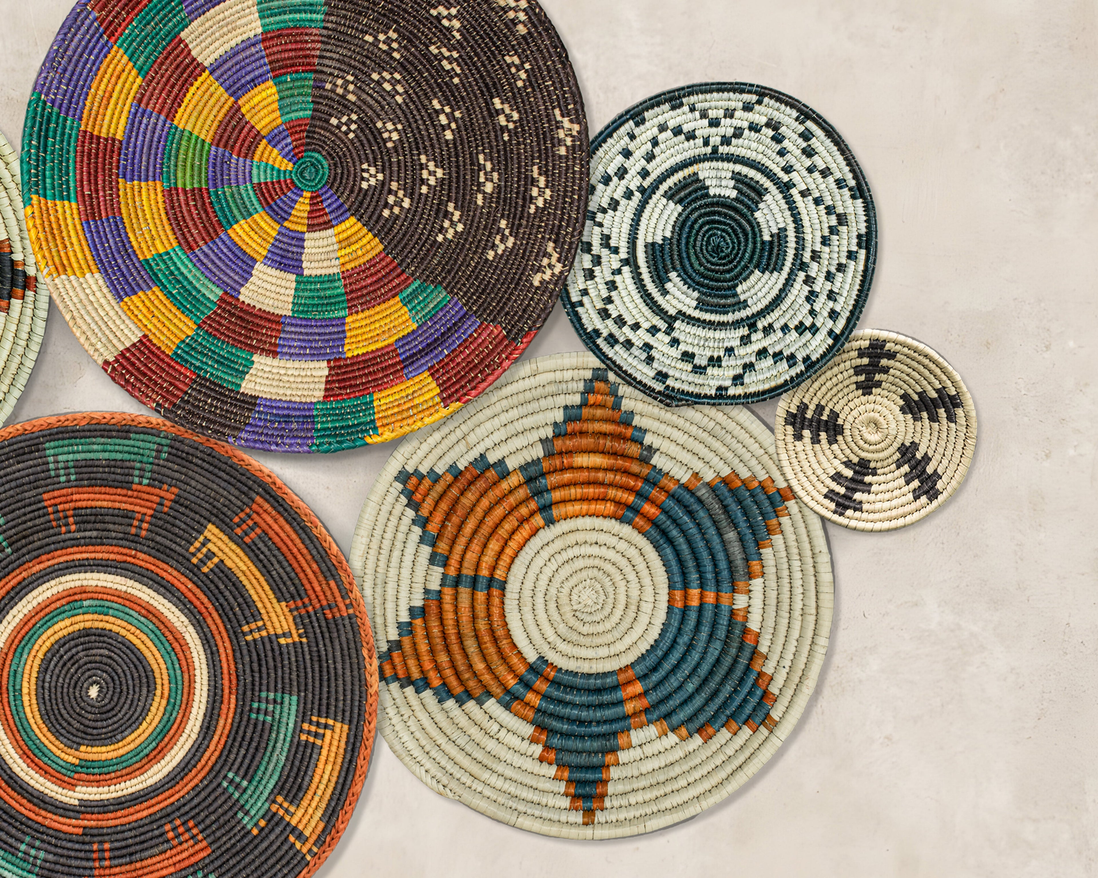 Set of 7 Handwoven wall baskets Set 42-7-N