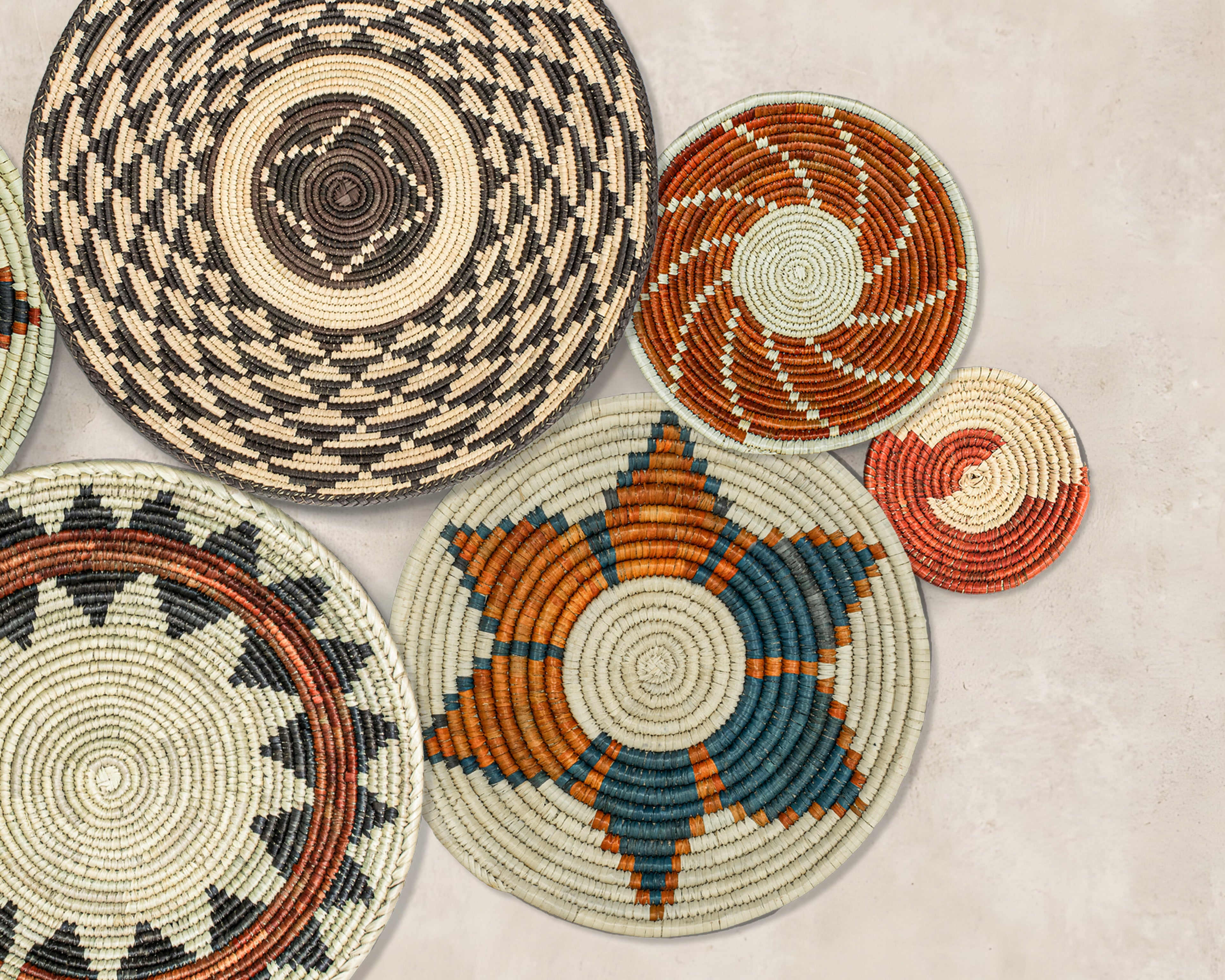 Set of 7 Handwoven wall baskets Set 47-7-N