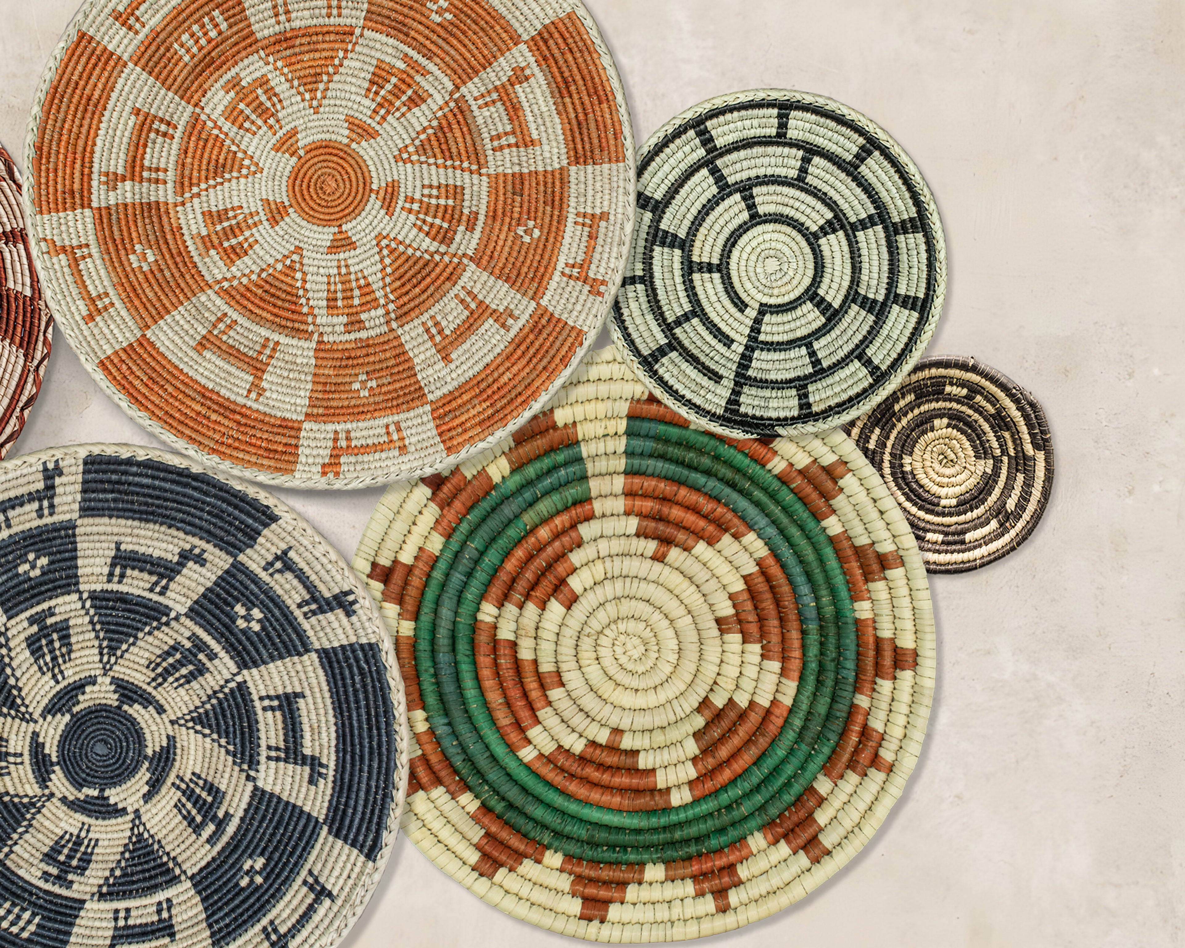 Set of 7 Handwoven wall baskets Set 45-7-N