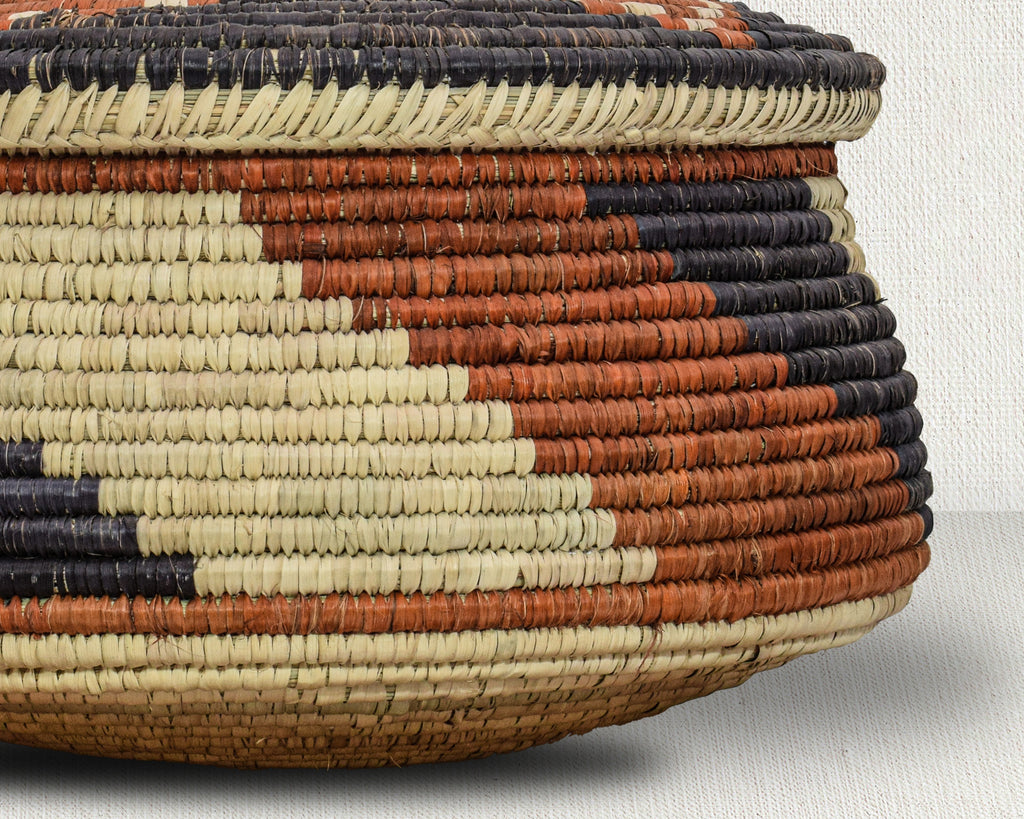 Rust Lotus Lidded Basket