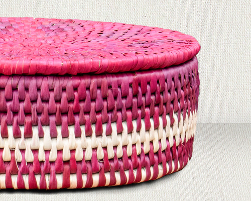 12" Dia Fuchsia Bloom Lidded Basket