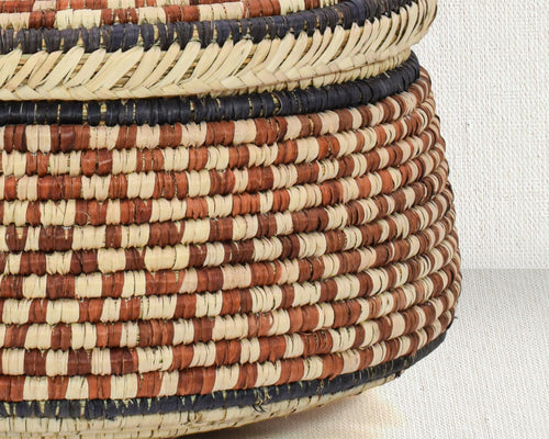 Brown Checker Lidded Basket