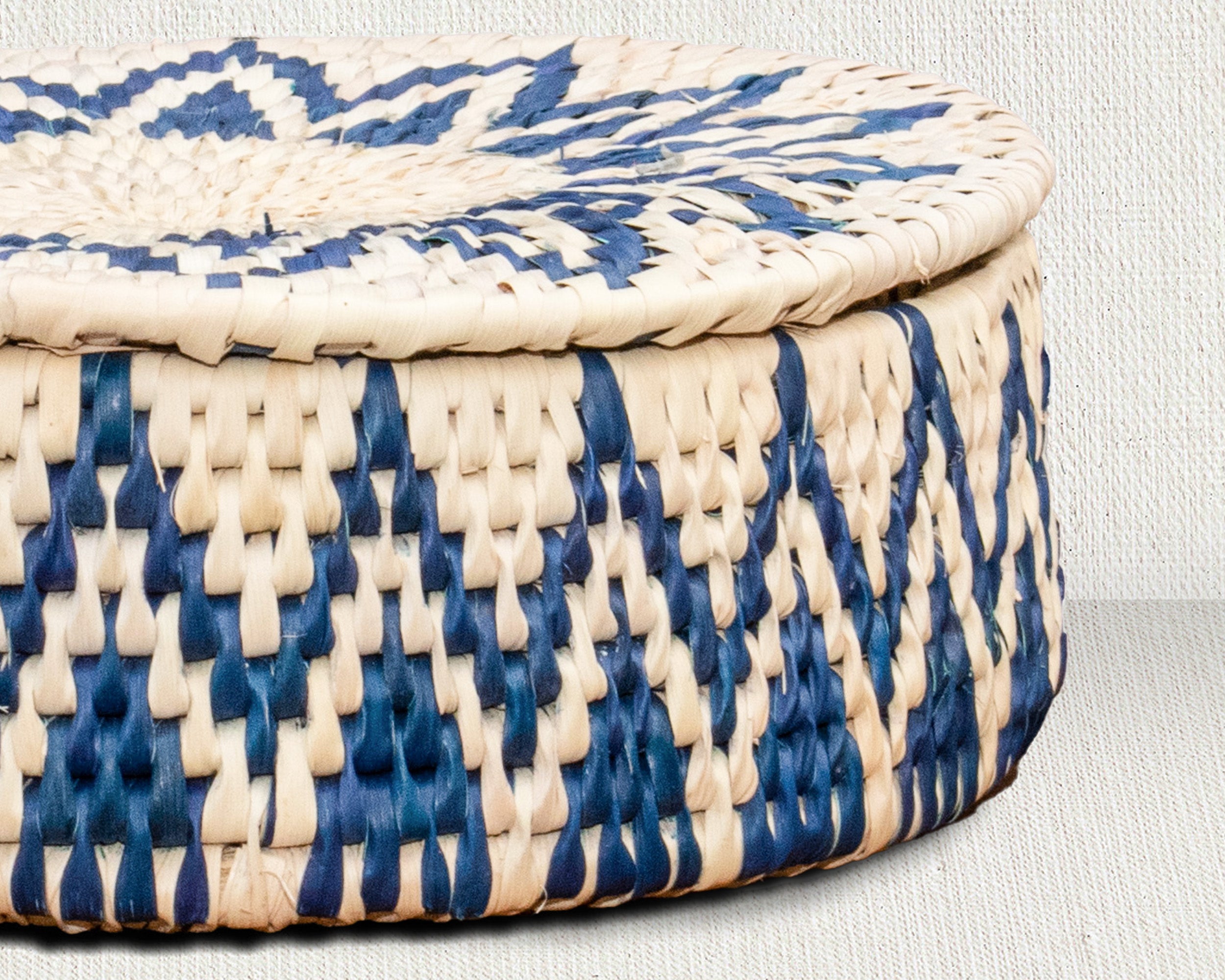 Handwoven Lid Basket Navy Blue