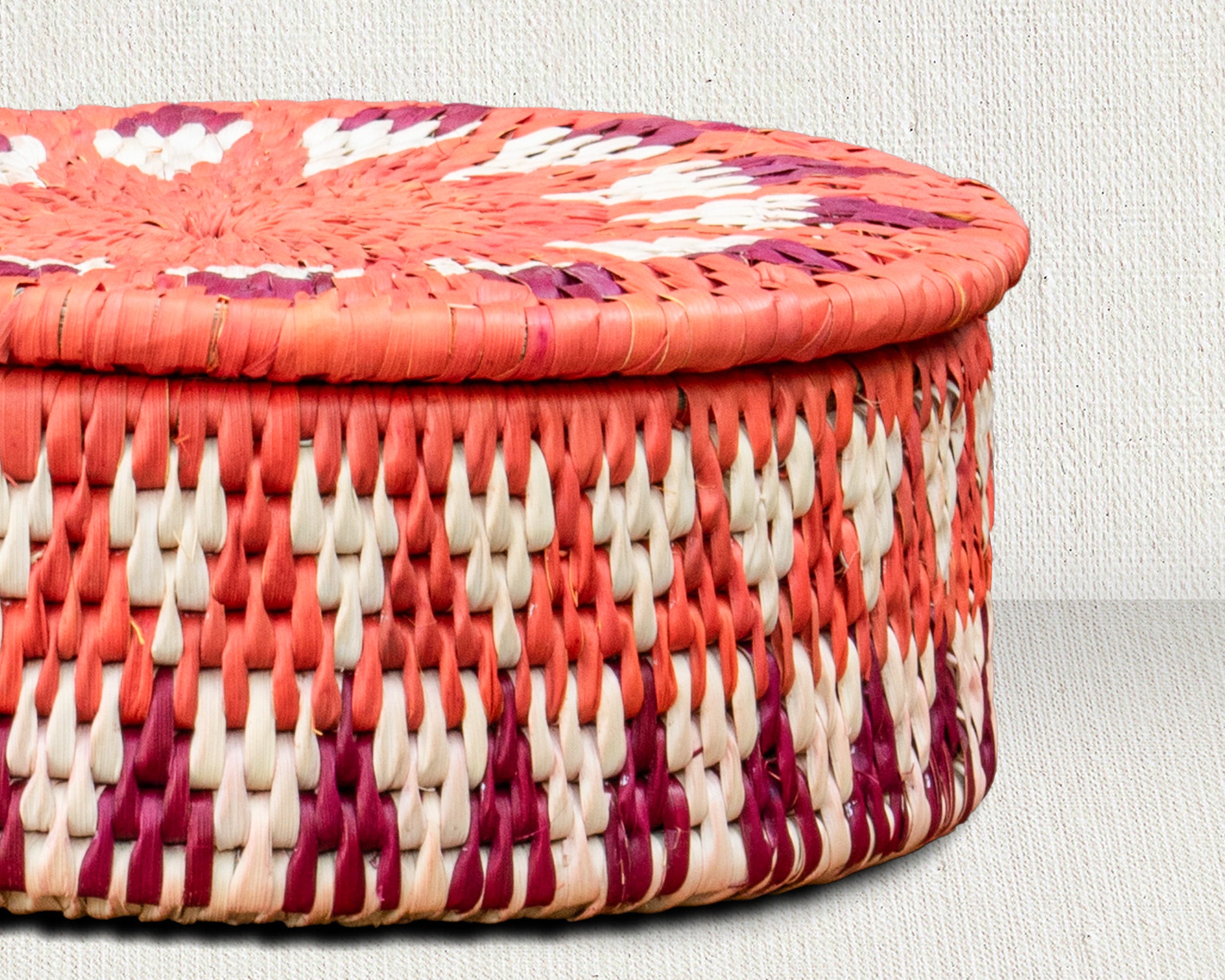 Starburst Pinwheel Coral Orange Basket with Lid