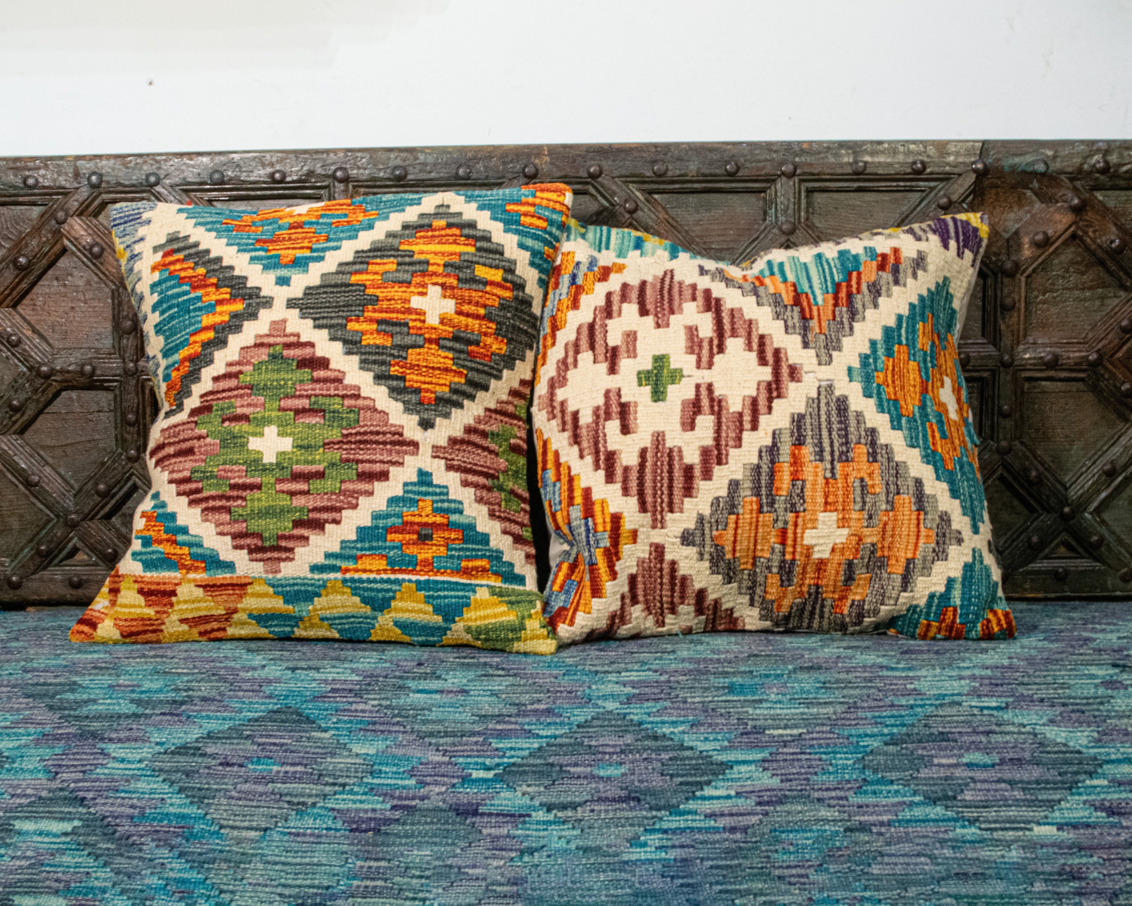 Set of 2 Hand Knotted Wool Kilim Pillow