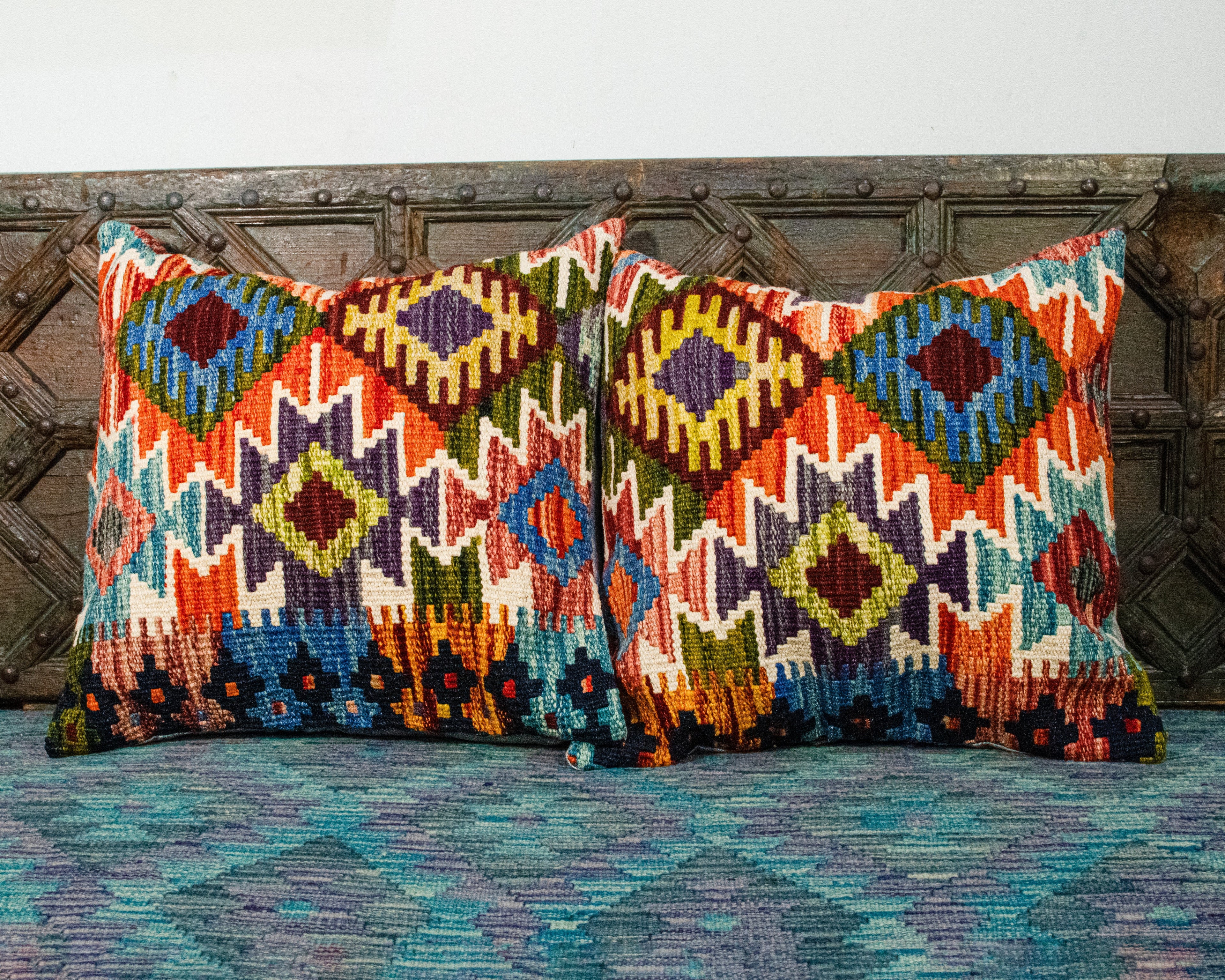 Set of 2 Hand Knotted Wool Kilim Pillow