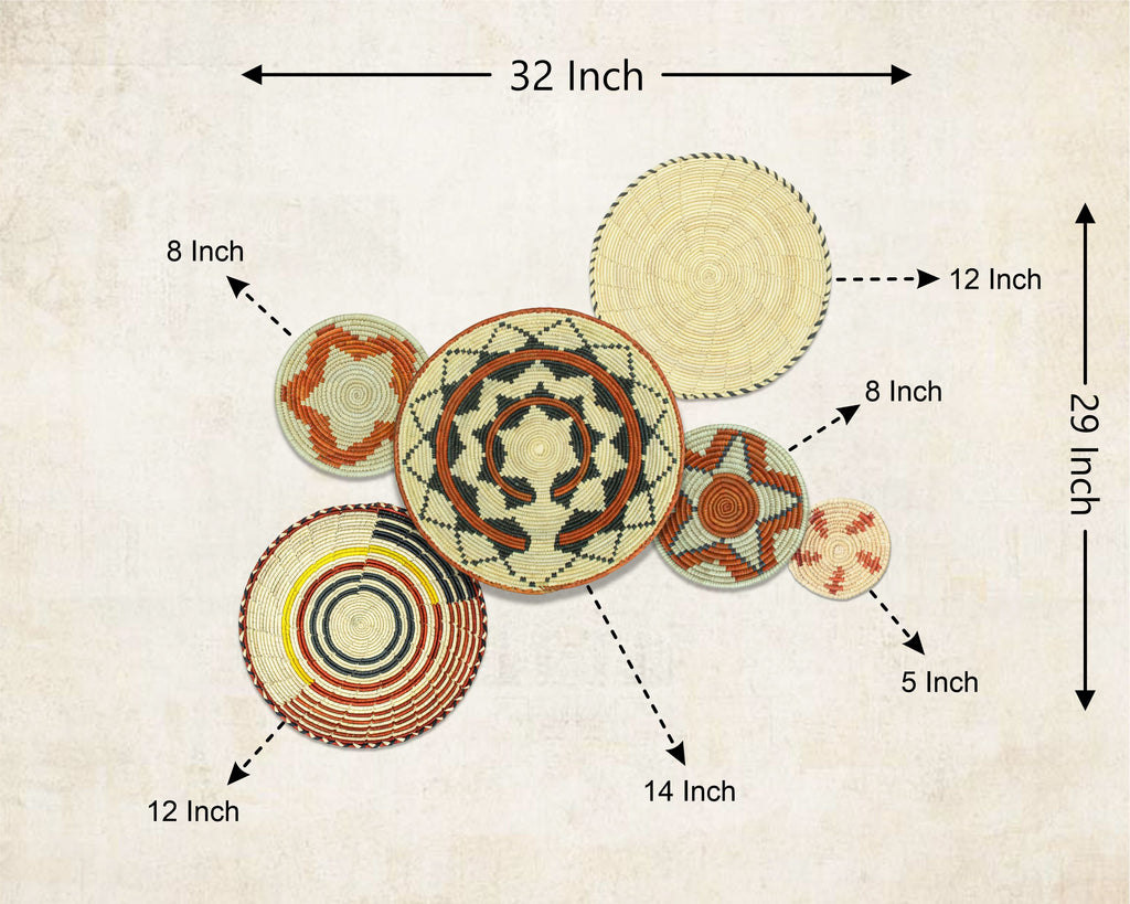 Set of 6 Handwoven wall baskets SET-396-6 N