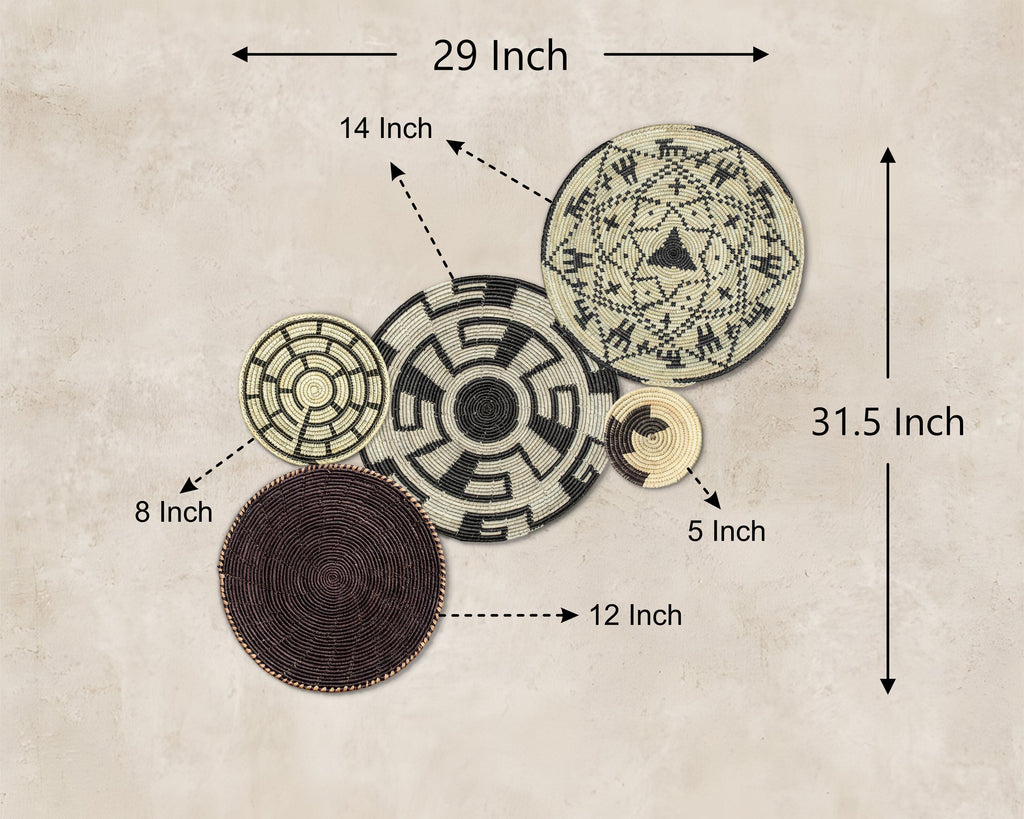 Set of 5 Handwoven wall baskets SET-65-5 N