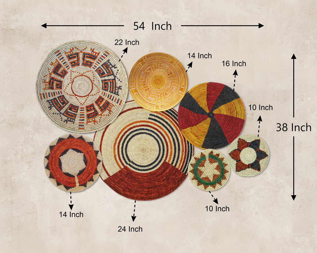 Set of 7 Handwoven wall baskets Set 36-7-N