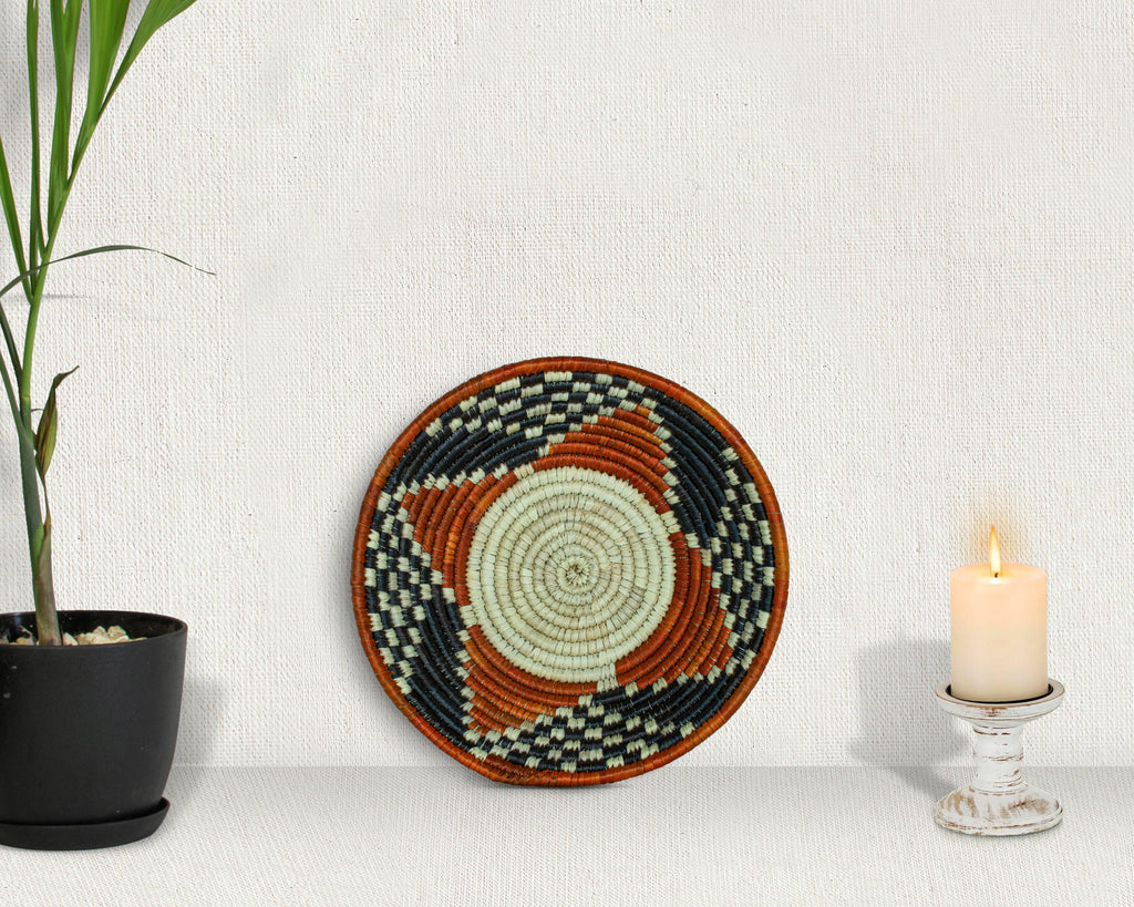 Mosaic Desert Platter Brown Bowl Basket 8-inch LBW-455-7 A