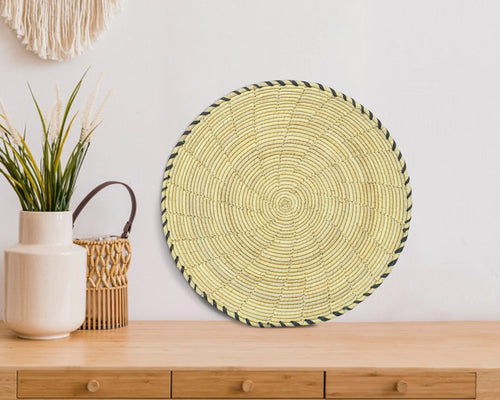 Natural Palm flat woven wall basket, 12-inch, handwoven natural seagrass and palm leaf