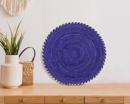 Ocotillo Plain flat woven wall basket, 12-inch, handwoven natural seagrass and palm leaf