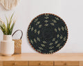 Obsidian Galaxy flat woven wall basket, 12-inch, handwoven natural seagrass and palm leaf