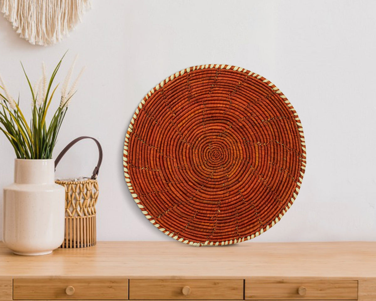 Chamisa Trail flat woven wall basket, 12-inch, handwoven natural seagrass and palm leaf