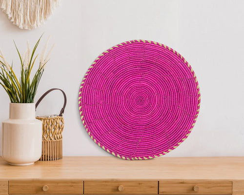 Marigold Plain flat woven wall basket, 12-inch, handwoven natural seagrass and palm leaf