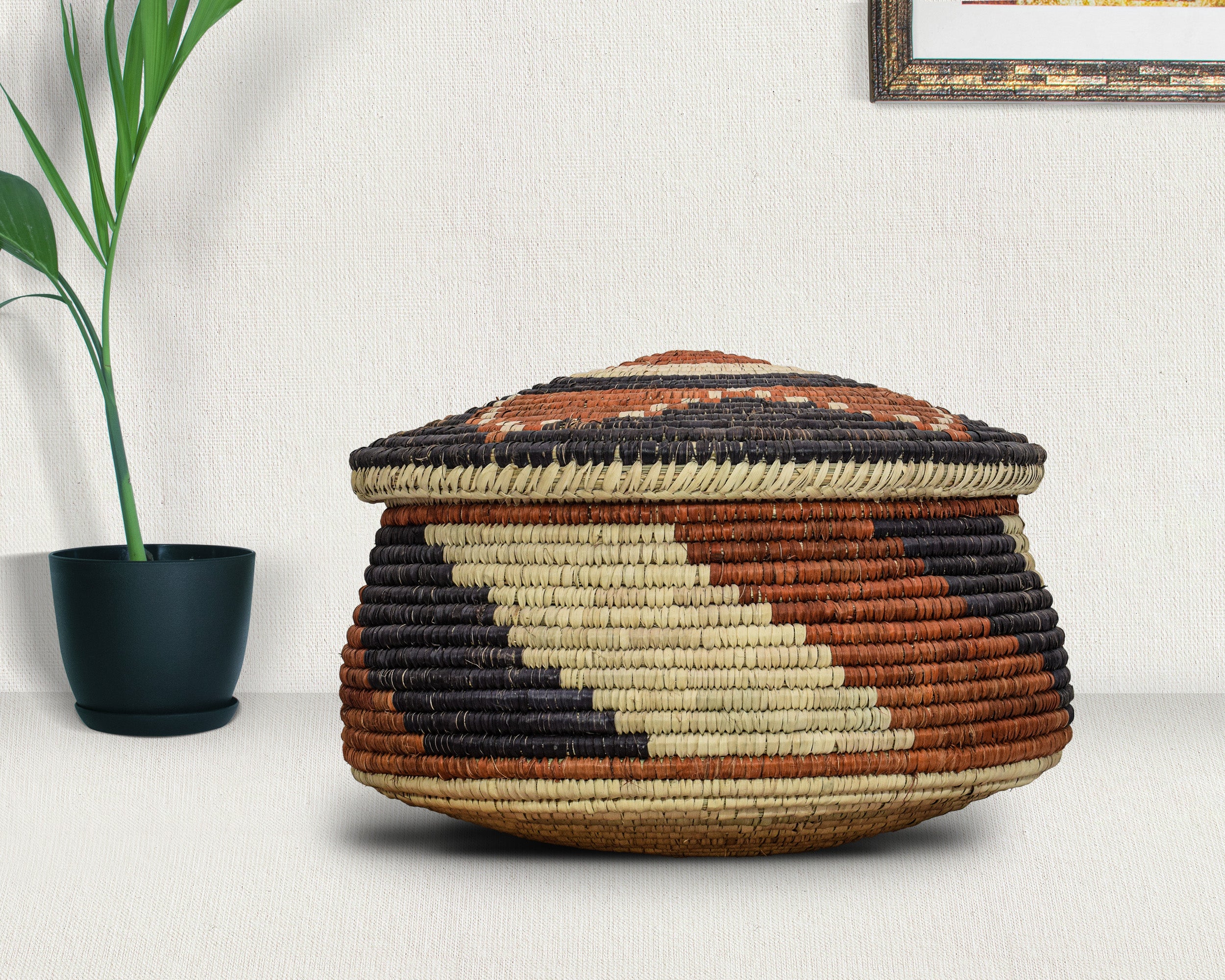 Rust Lotus Lidded Basket