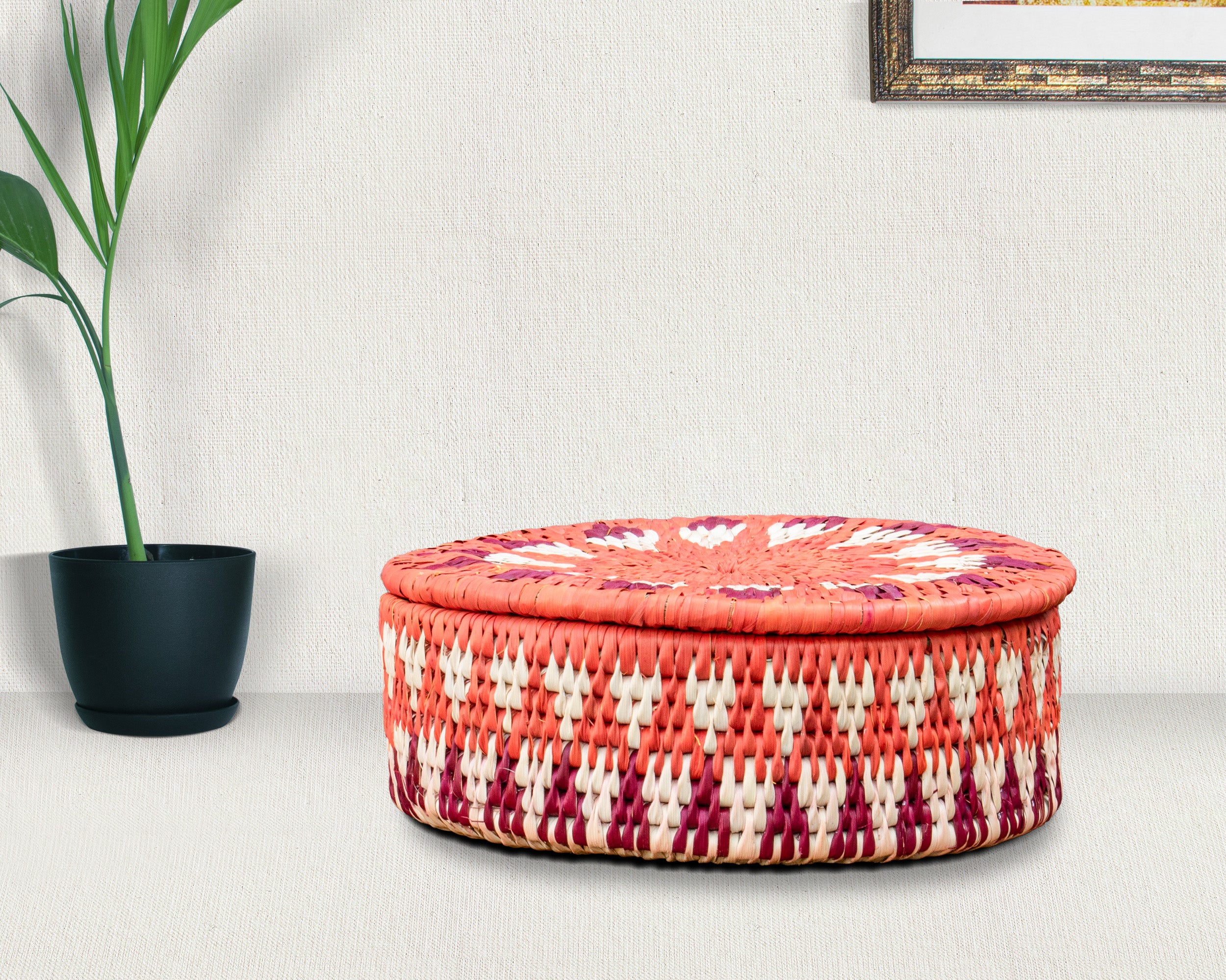 Starburst Pinwheel Coral Orange Basket with Lid