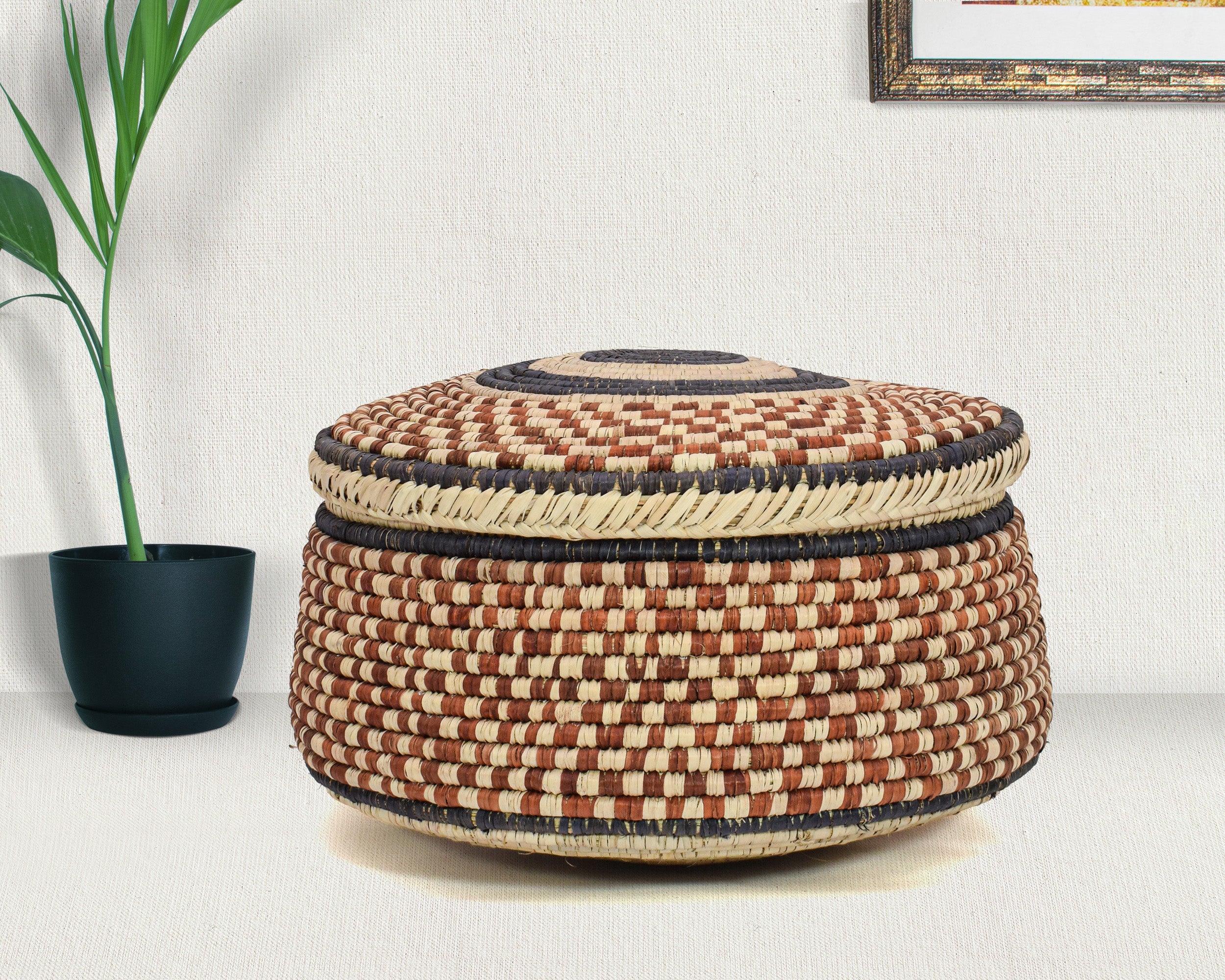 Brown Checkered Lid Basket PR-628-12