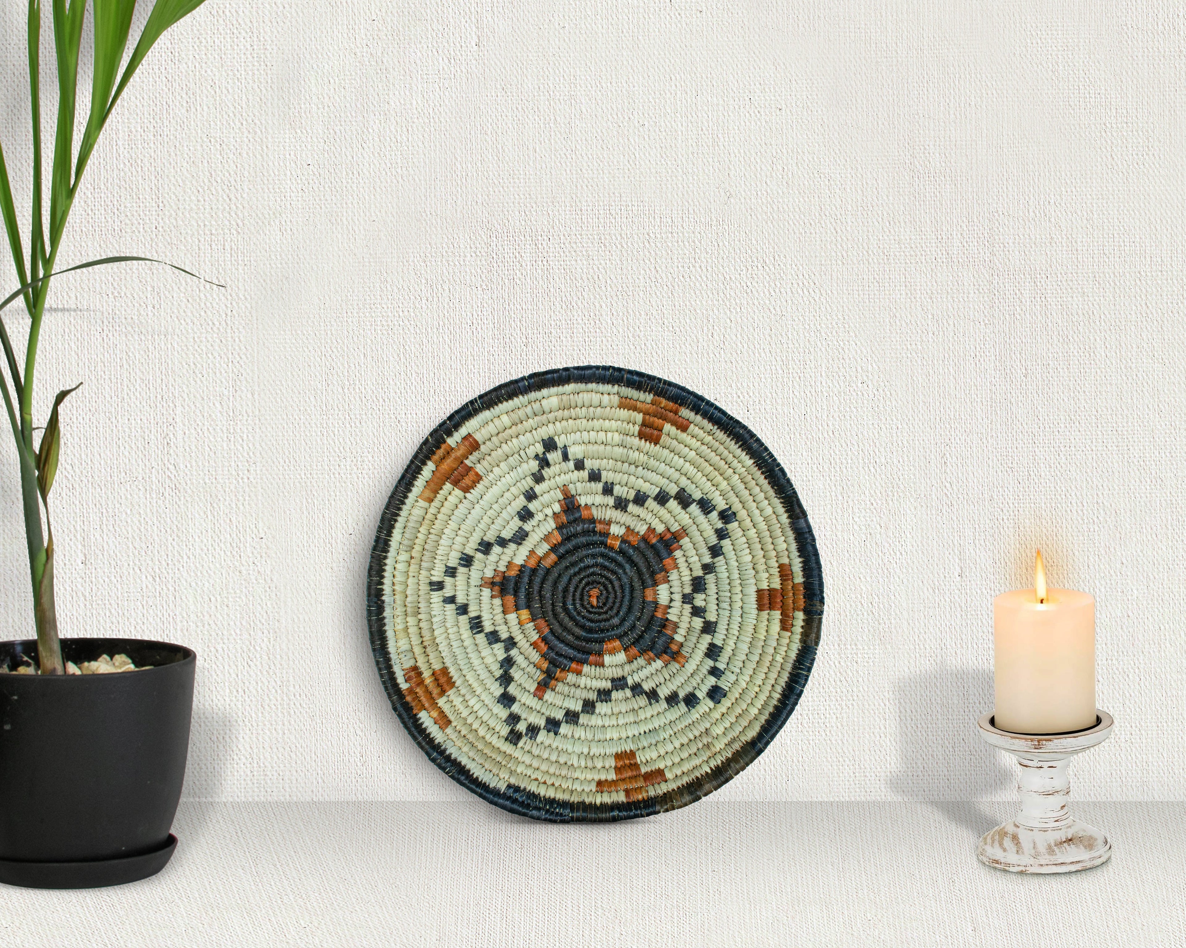 Aztec Glyph Natural Bowl Basket 8-inch LBW-458-7