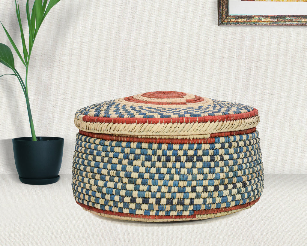 Sky Checkered Lidded Basket