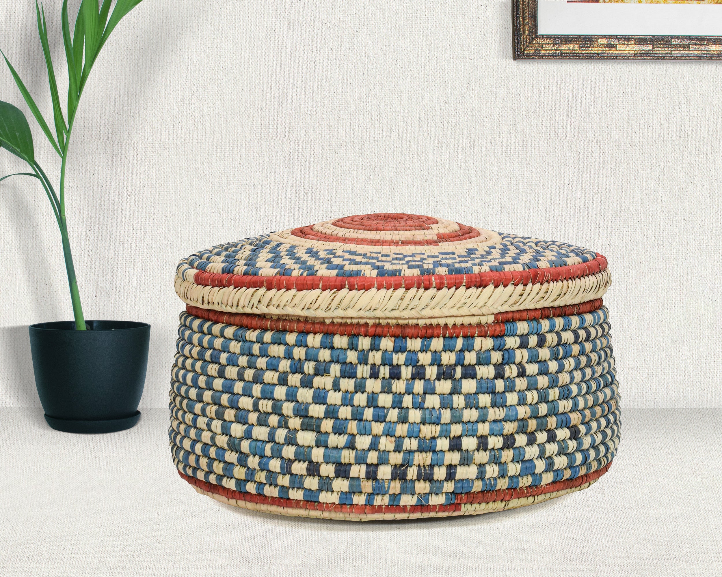 Sky Checkered Lidded Basket