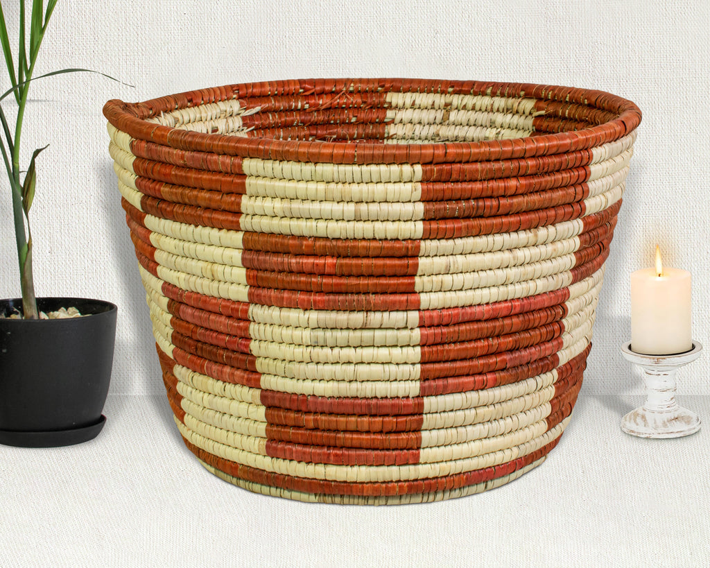 Checkered Brown Handwoven Planter Basket - 12-inch PB-909