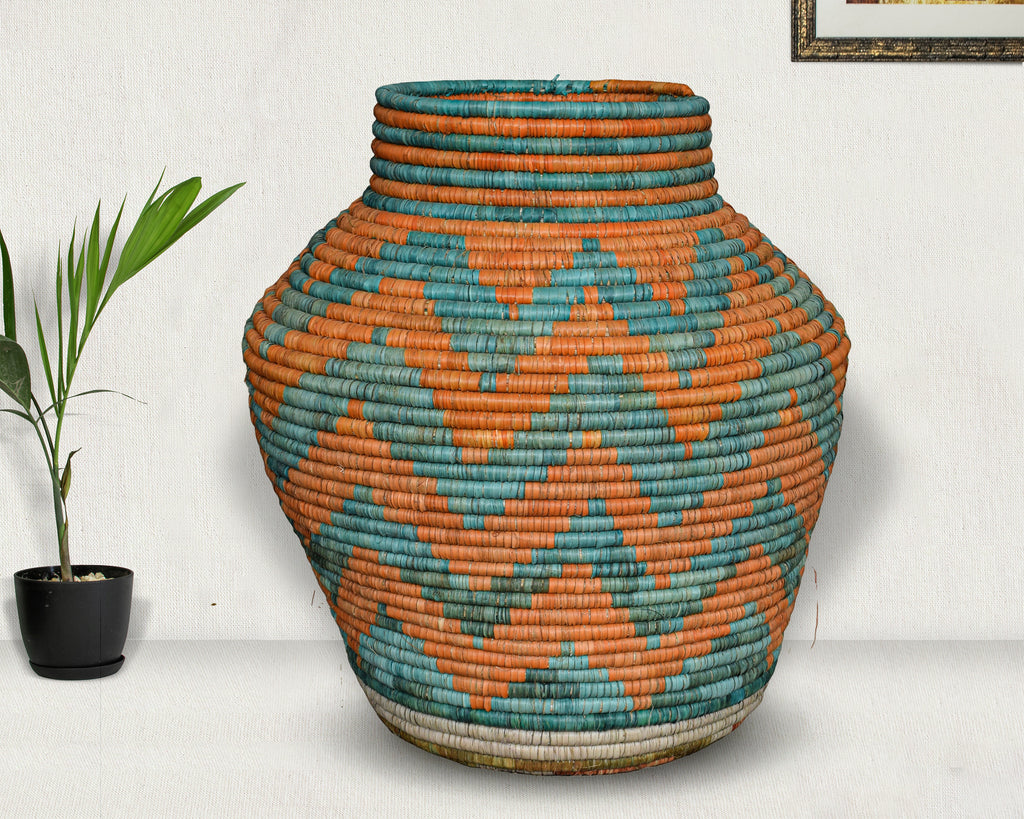 Turquoise Orange Diamond Potter Vase