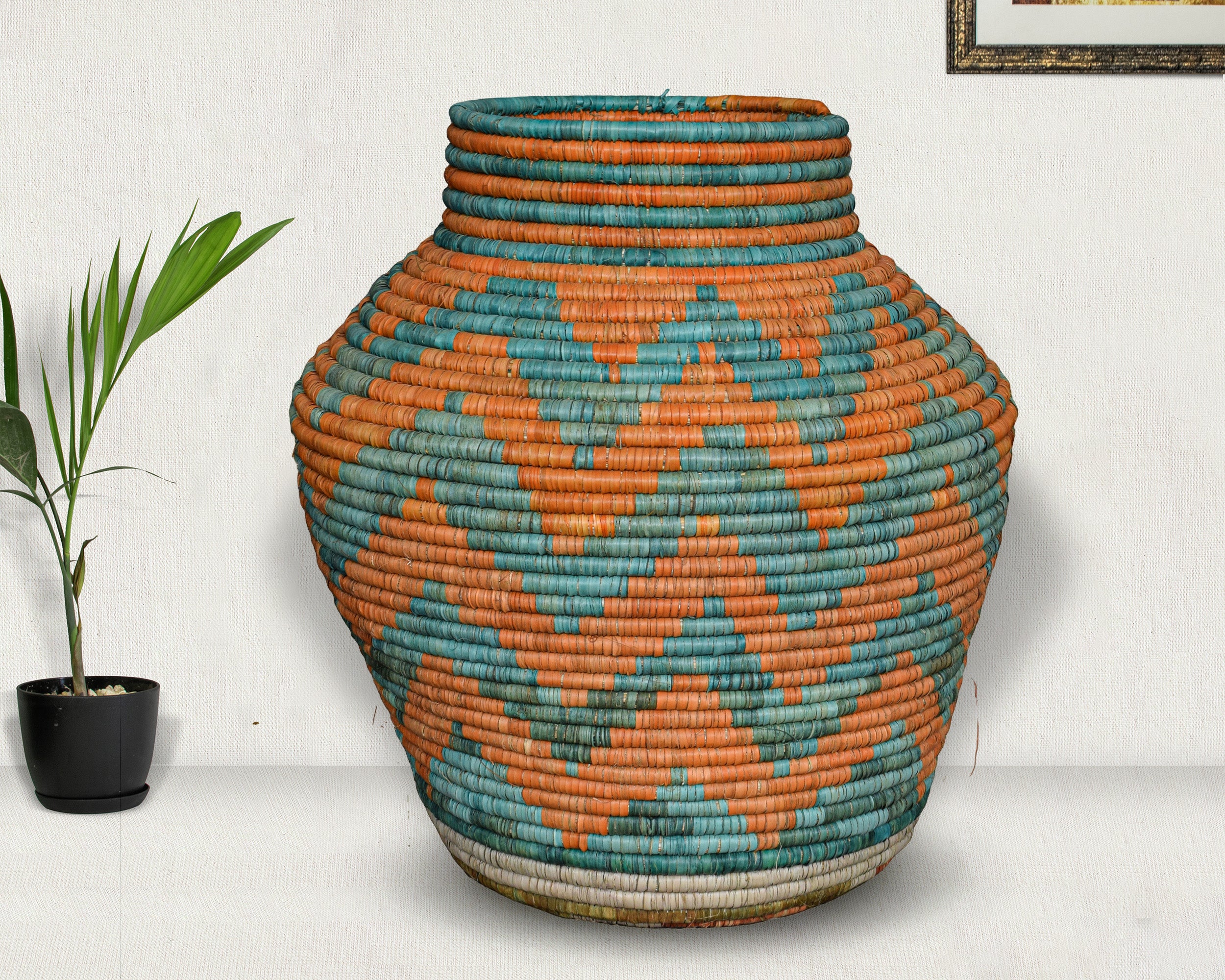Turquoise Orange Diamond Potter Vase