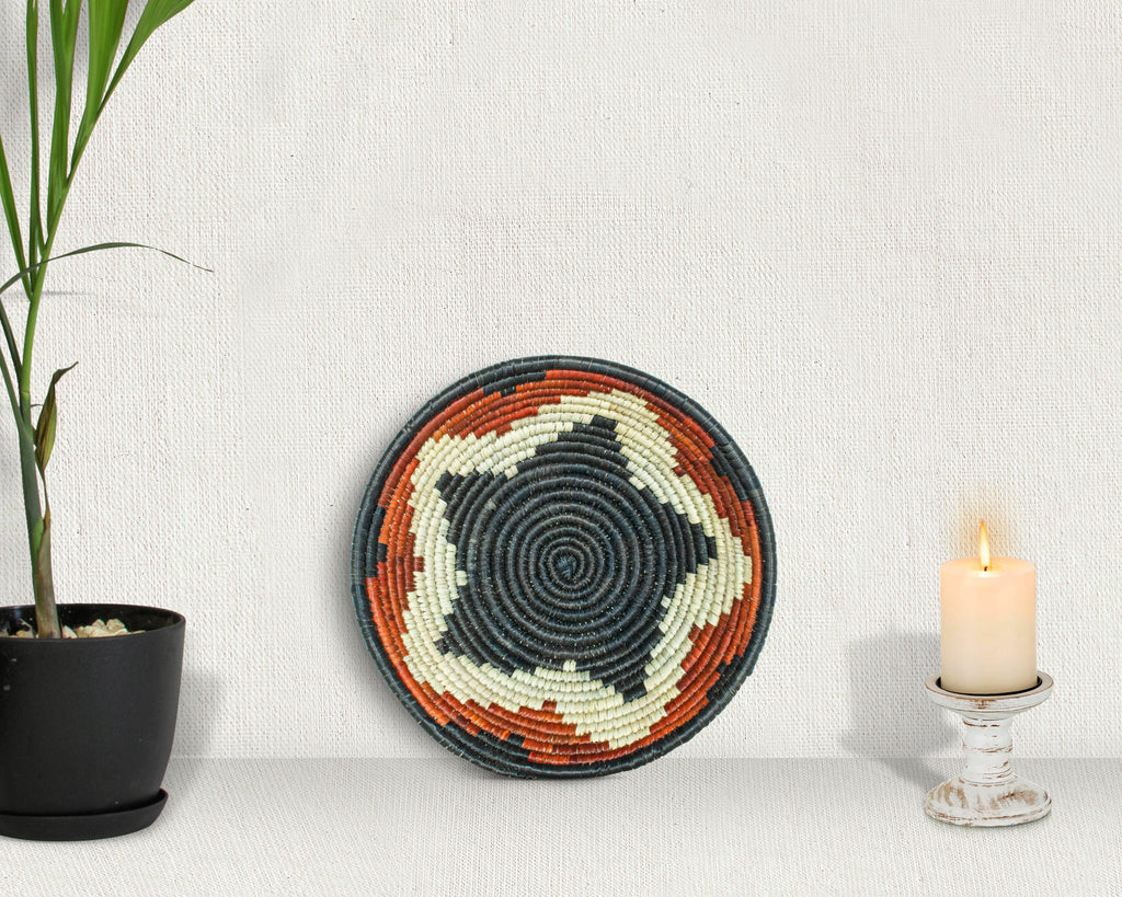 Asterisk Coiled Black Bowl Basket 8-inch LBW-437-7 B