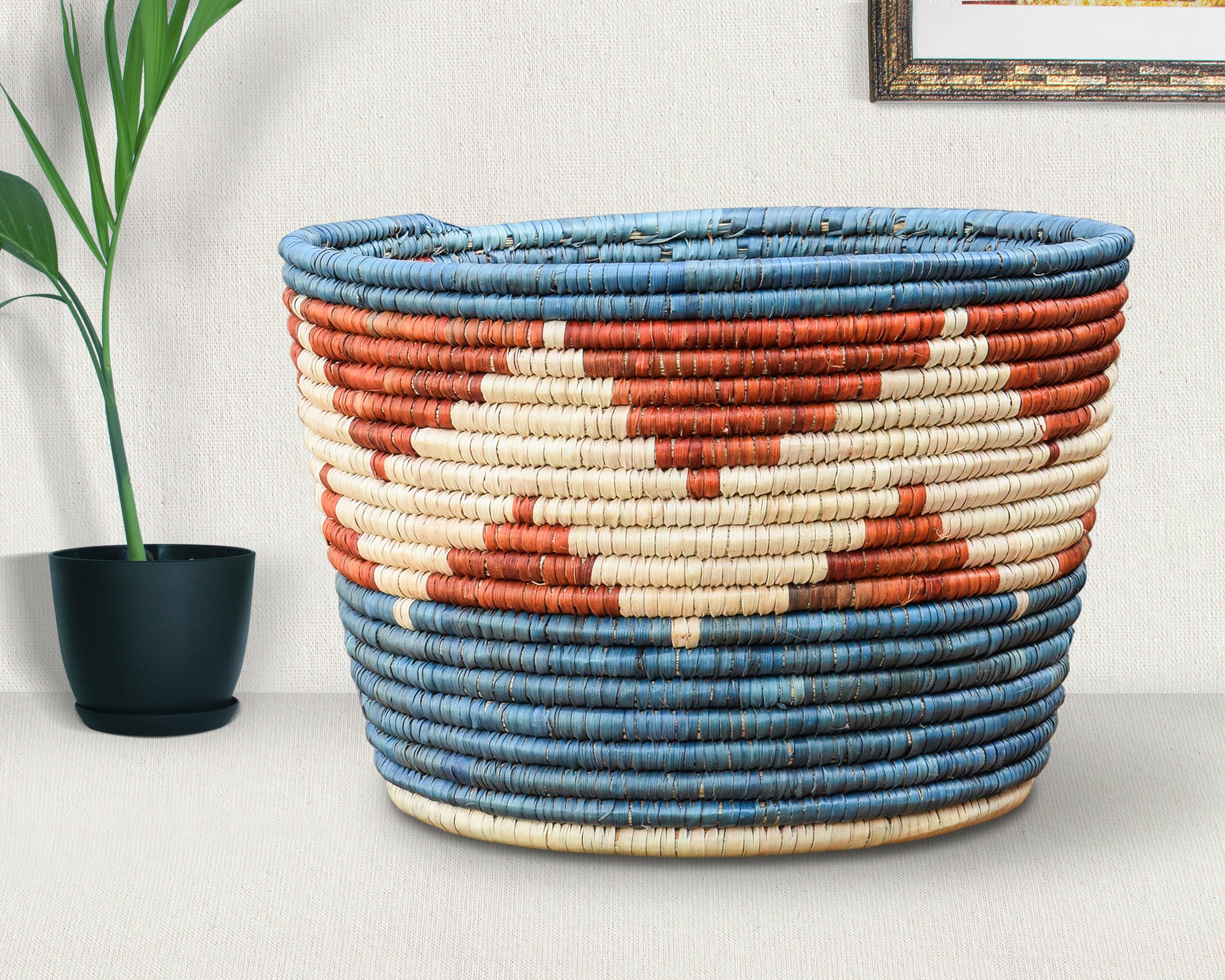Blue Rim Planter Basket
