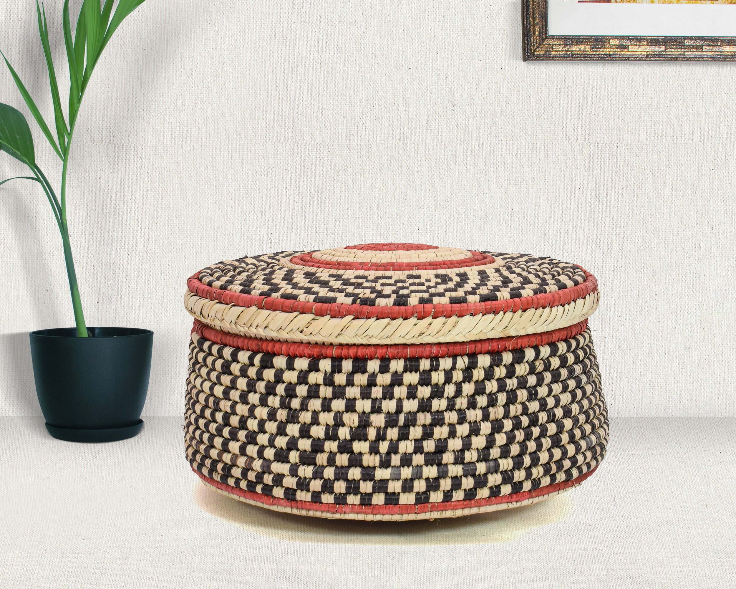 Dark Checkered Lidded Basket