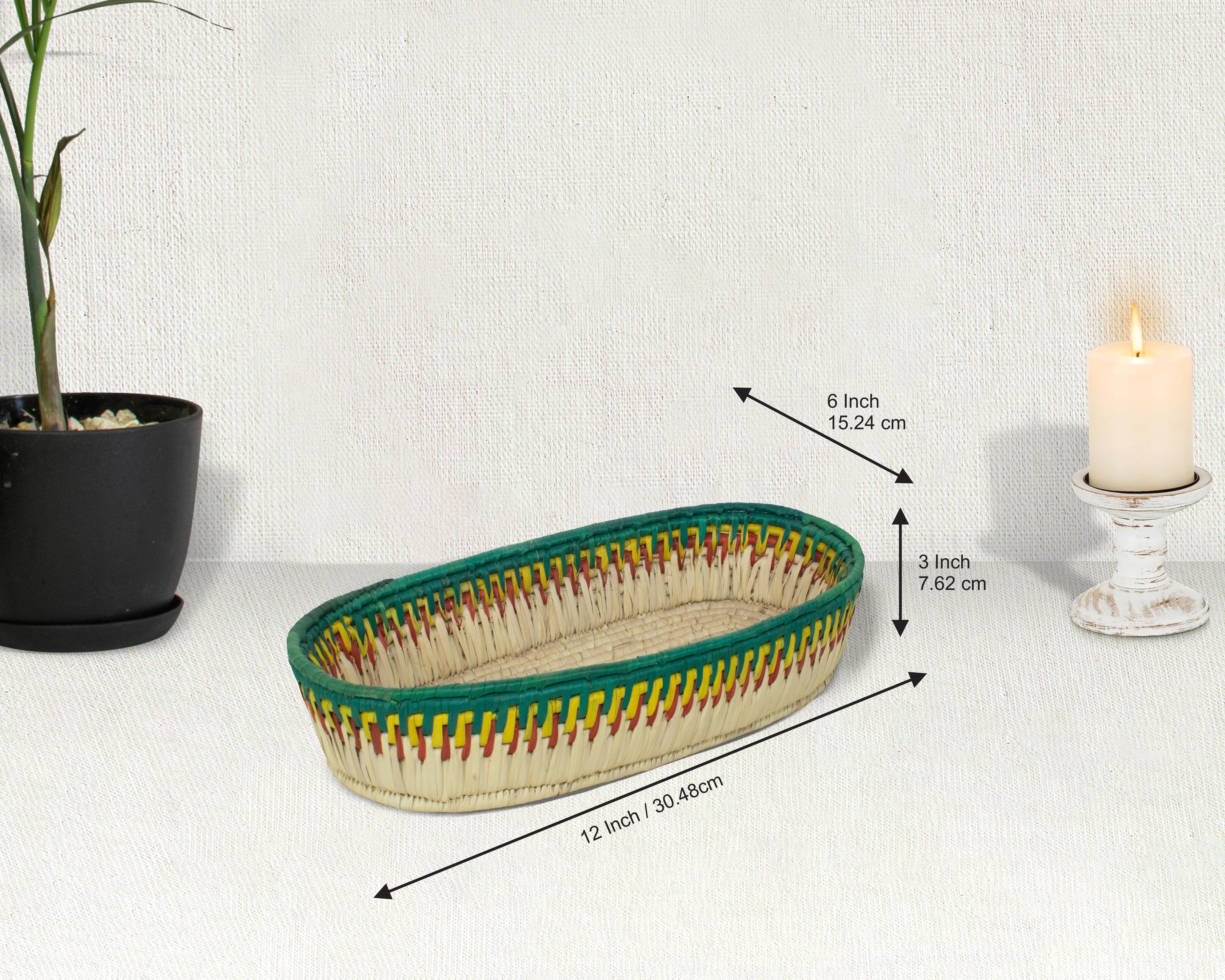 Green & Natural Woven Oval Bread Tray OT-1003-L