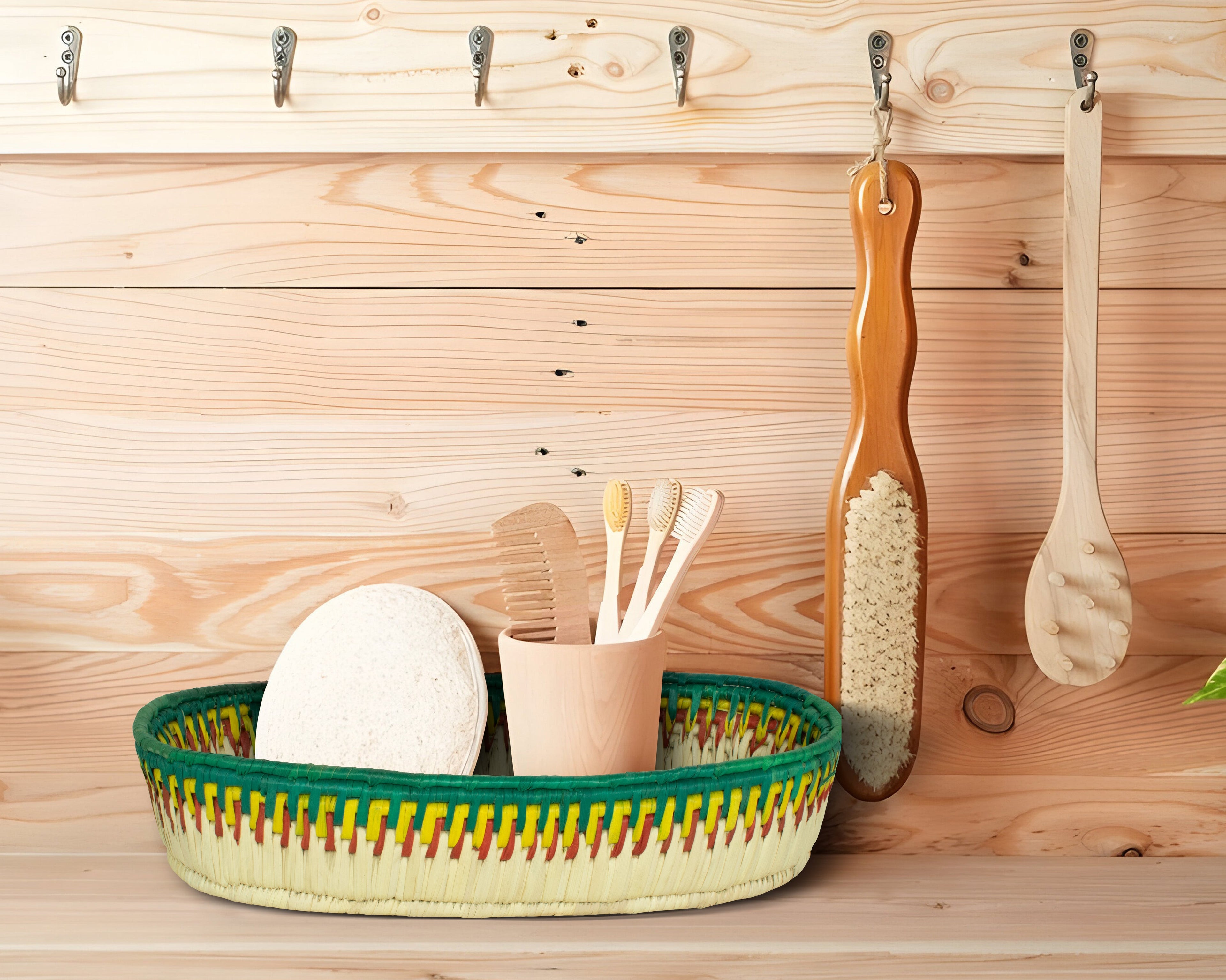 Green & Natural Woven Oval Bread Tray OT-1003-L