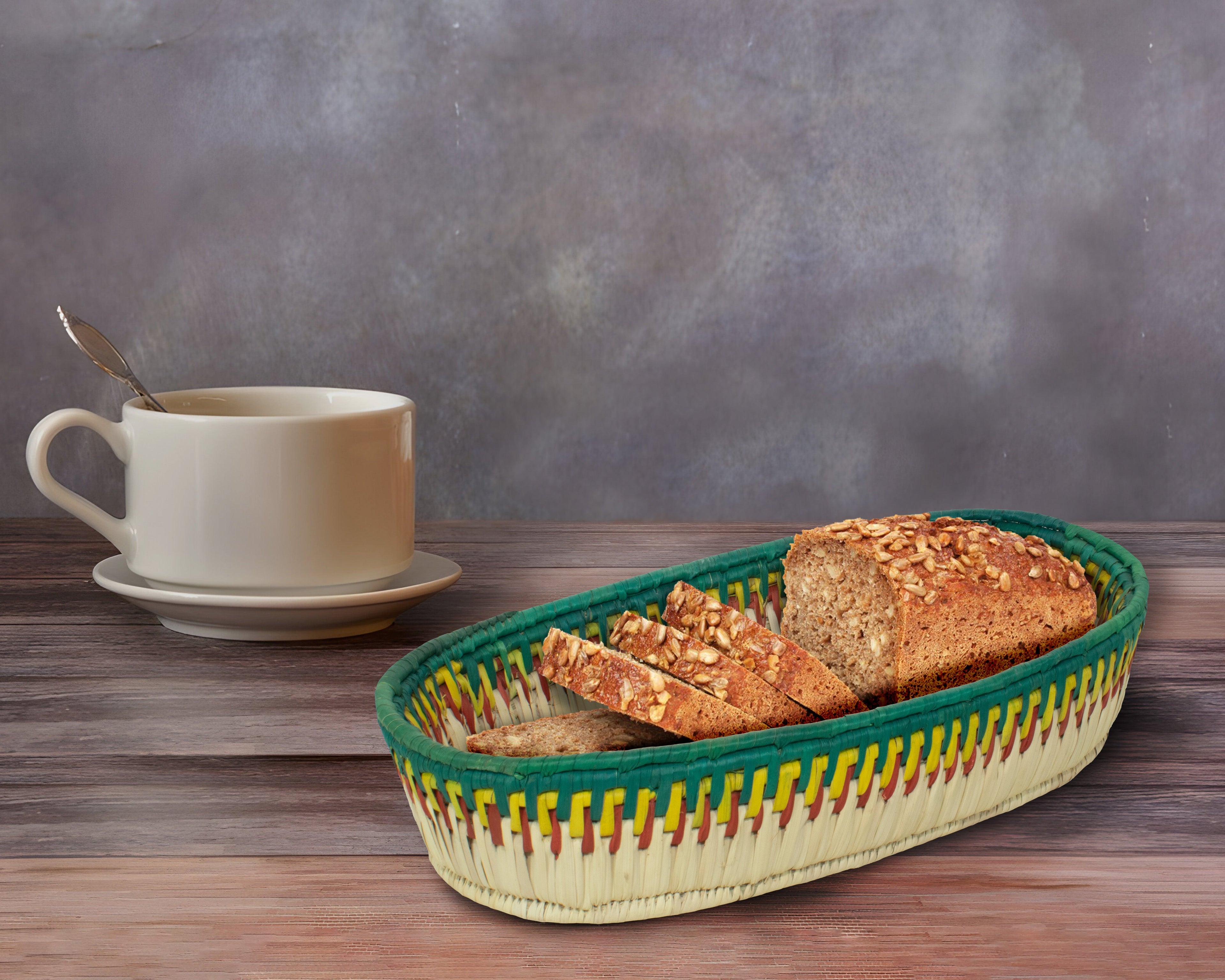 Green & Natural Woven Oval Bread Tray OT-1003-L
