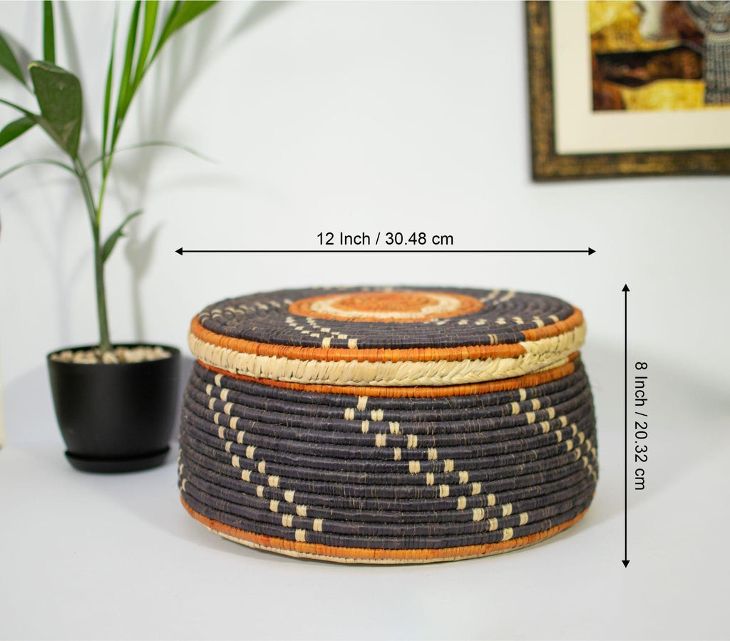 12" Dia Obsidian Swirl Lidded Basket