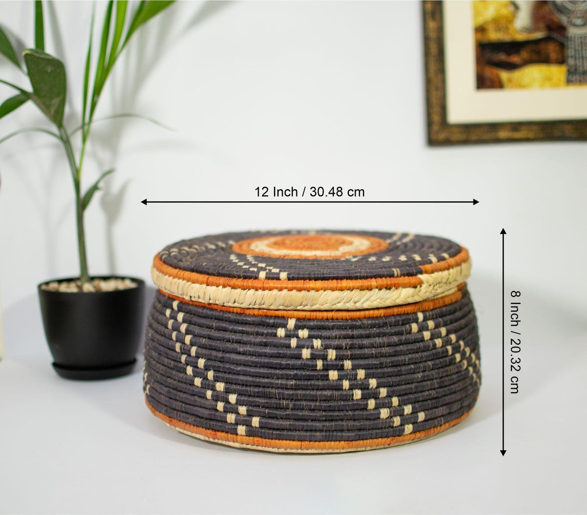 12" Dia Obsidian Swirl Lidded Basket