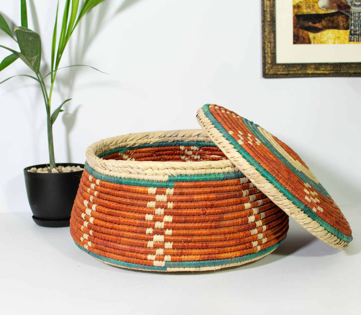 12" Dia Crimson Dots Lidded Basket
