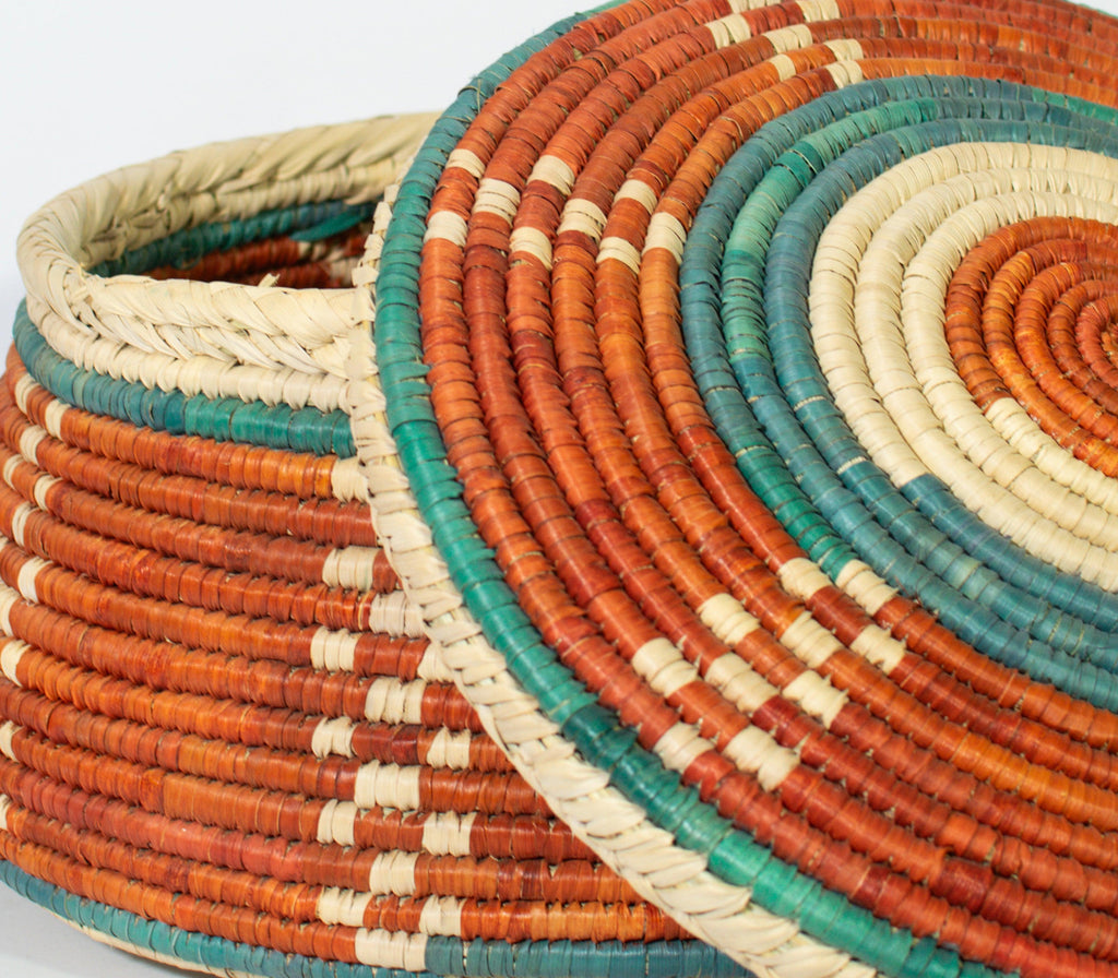 12" Dia Crimson Dots Lidded Basket