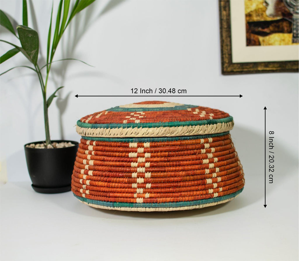 12" Dia Crimson Dots Lidded Basket