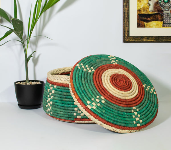 Dotted Green Southwestern Lid Basket