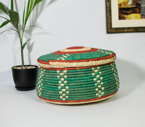 Dotted Green Southwestern Lid Basket